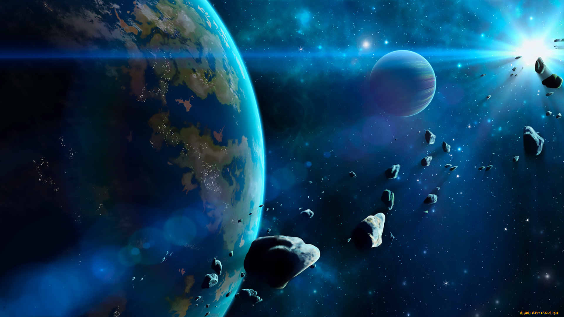 космос, арт, вселенная, звезды, галактика, планеты