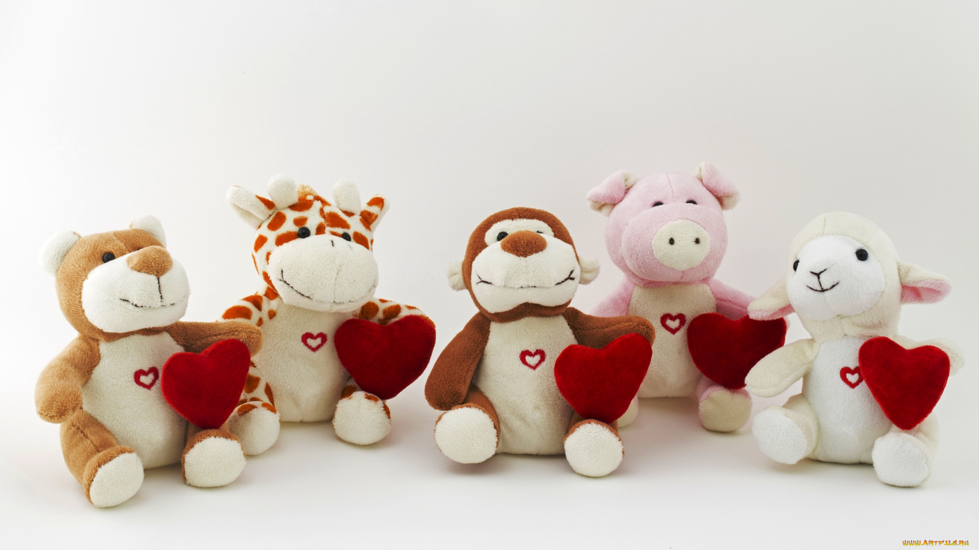 праздничные, мягкие, игрушки, сердечки, зверята, игрушки