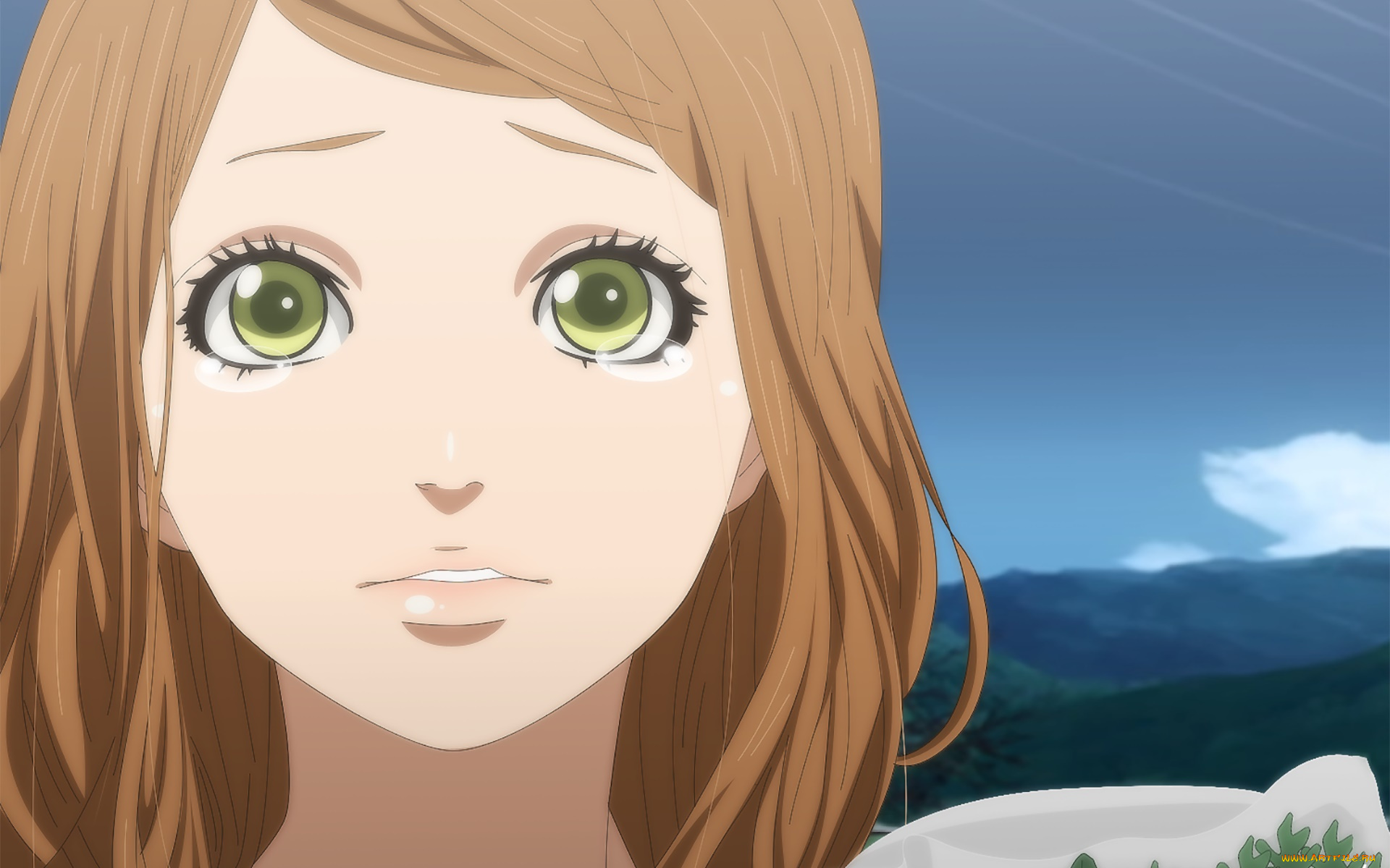 аниме, orange, девушка, фон, взгляд