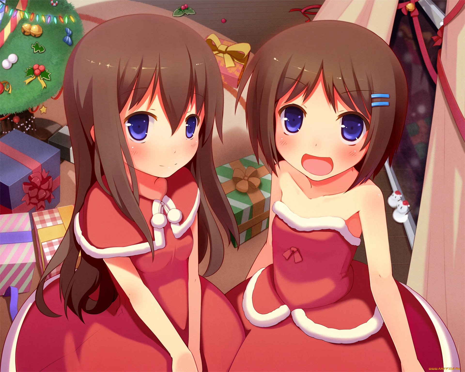 аниме, зима, , новый, год, , рождество, фон, взгляд, девушки