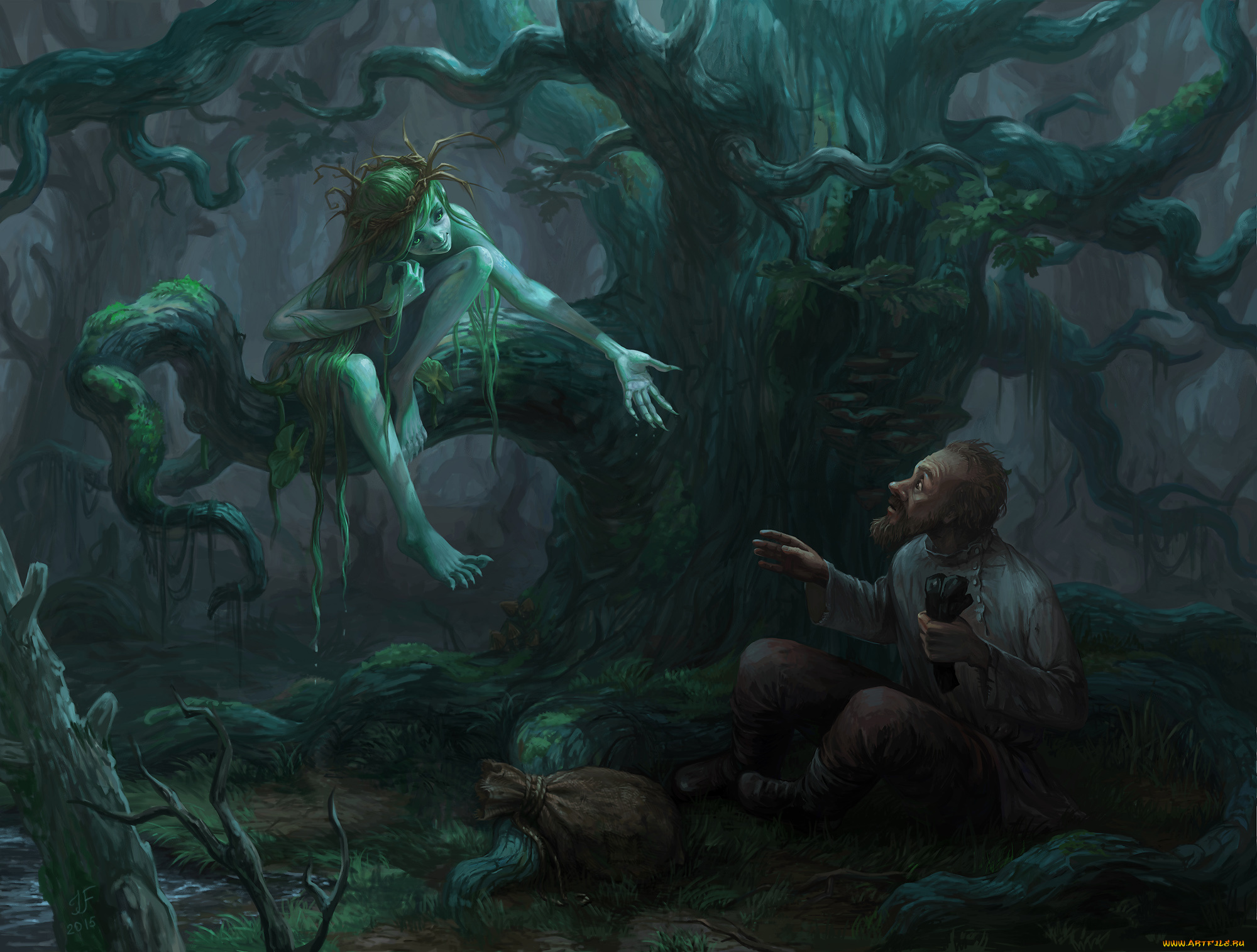 фэнтези, существа, иной, мир, лес, существо, мужчина, встреча