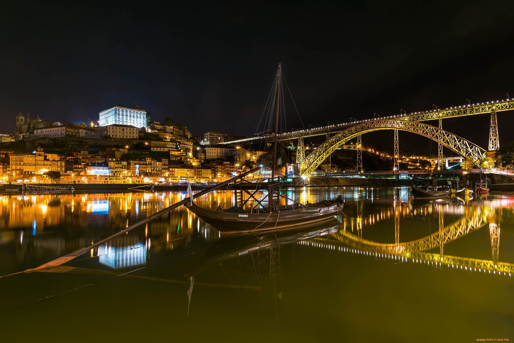 корабли, другое, огни, мост, река