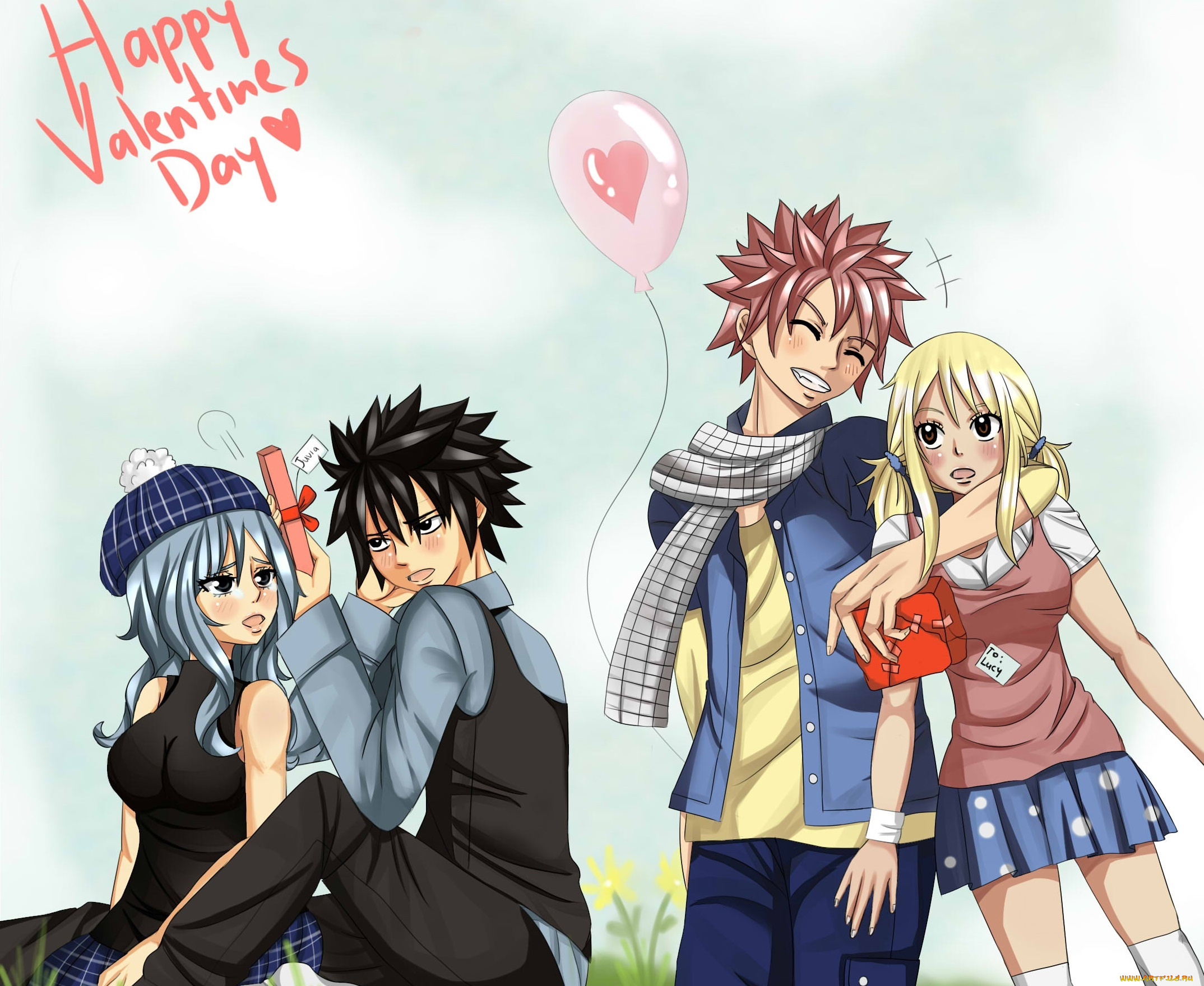 аниме, fairy, tail, грей, люси, джувия, нацу