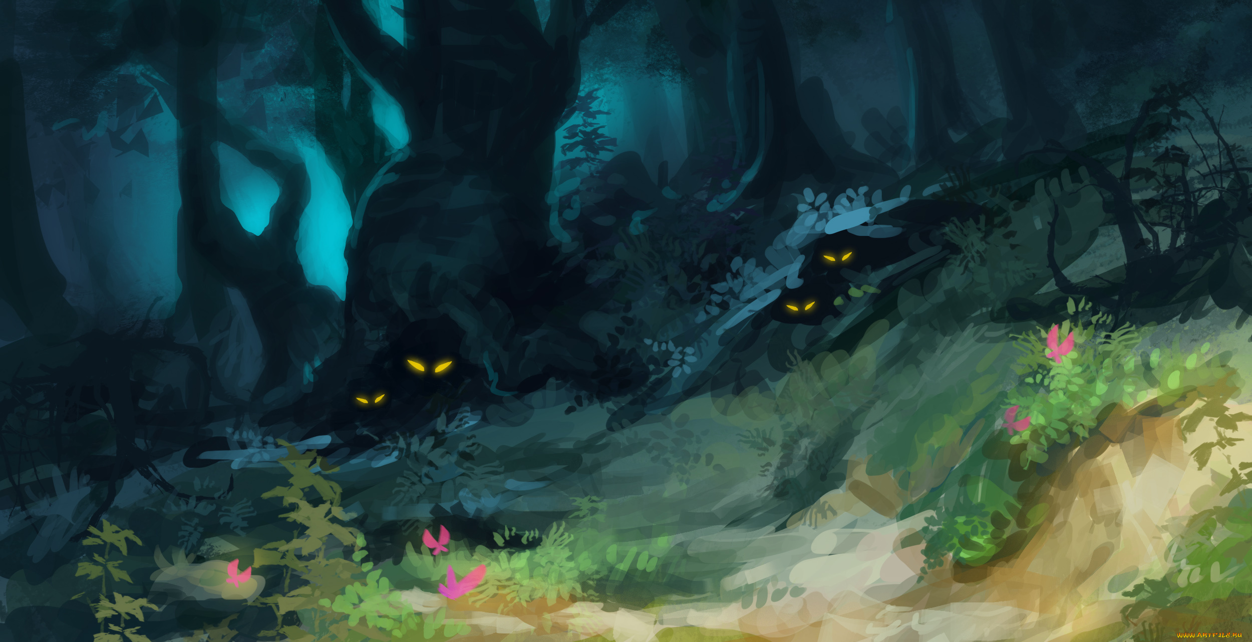 фэнтези, существа, иной, мир, норы, глаза, лес
