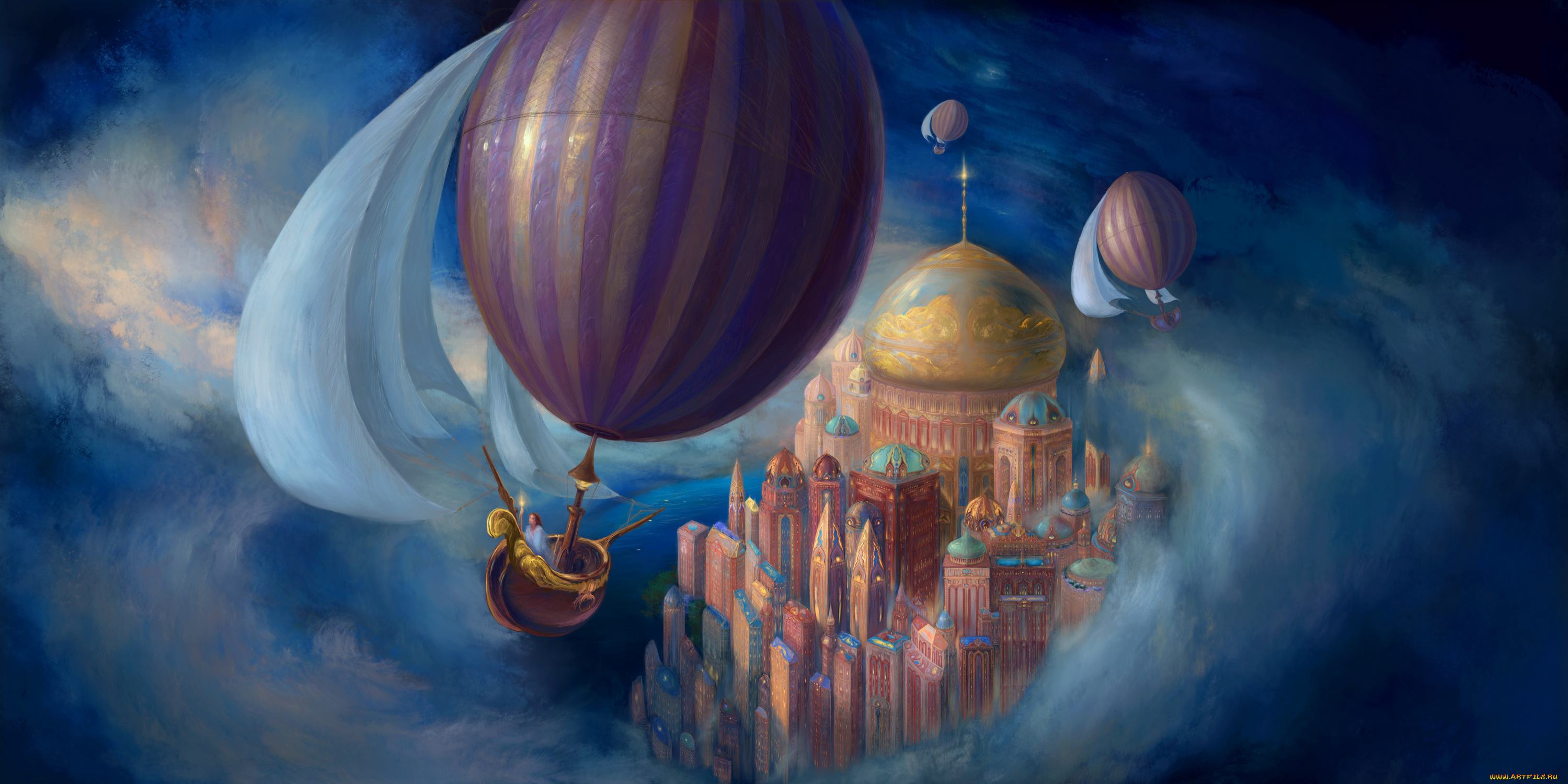 фэнтези, иные, миры, , иные, времена, иной, мир, воздушные, шары, город, купола