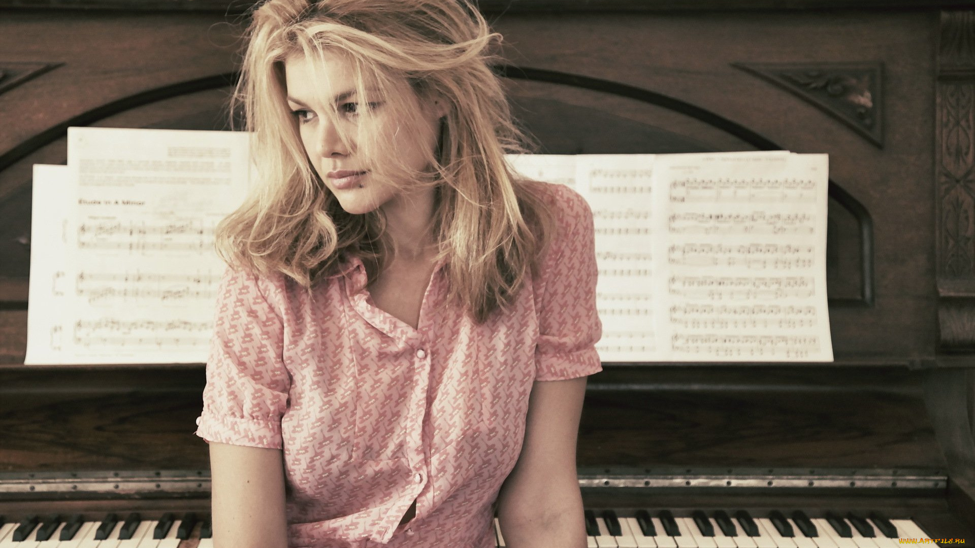 музыка, -другое, пианино, ноты, девушка