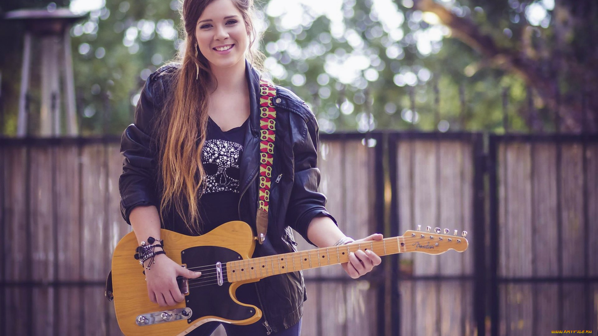 музыка, -другое, взгляд, девушка, гитара, улыбка