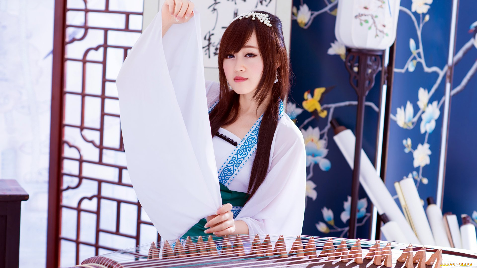 музыка, -другое, взгляд, инструмент, азиатка, девушка