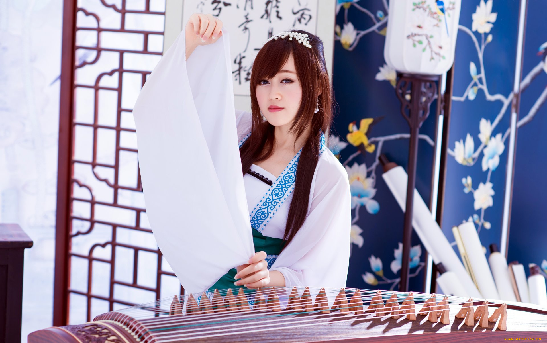 музыка, -другое, взгляд, инструмент, азиатка, девушка