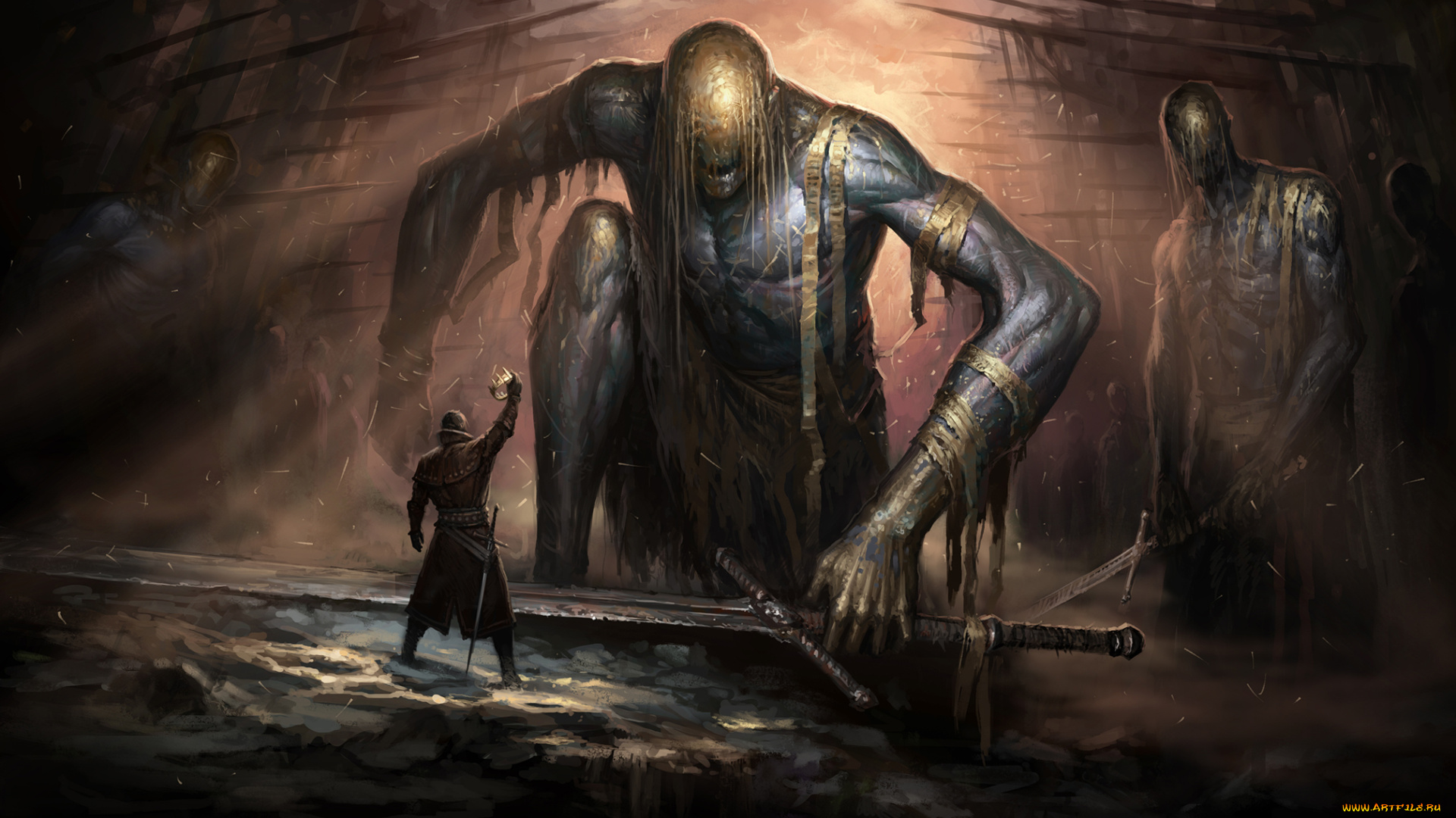 фэнтези, иные, миры, , иные, времена, мужчина, фон, титан, меч