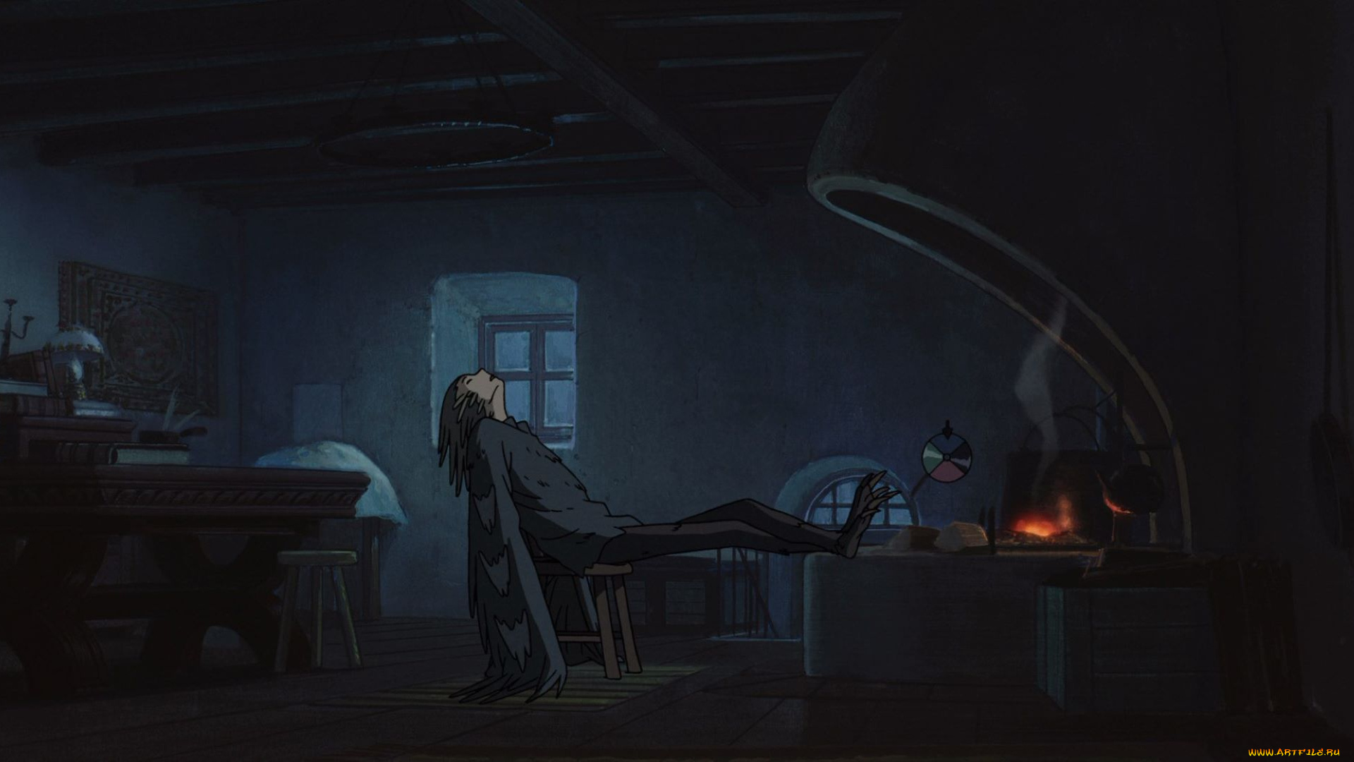 аниме, howl`s, moving, castle, мужчина, крылья, камин