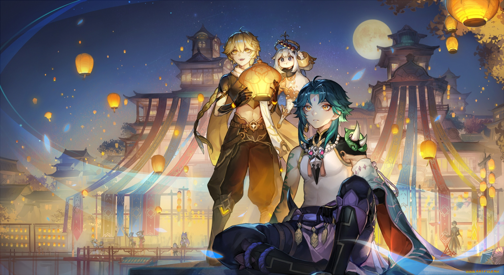 аниме, genshin, impact, персонажи, фонари