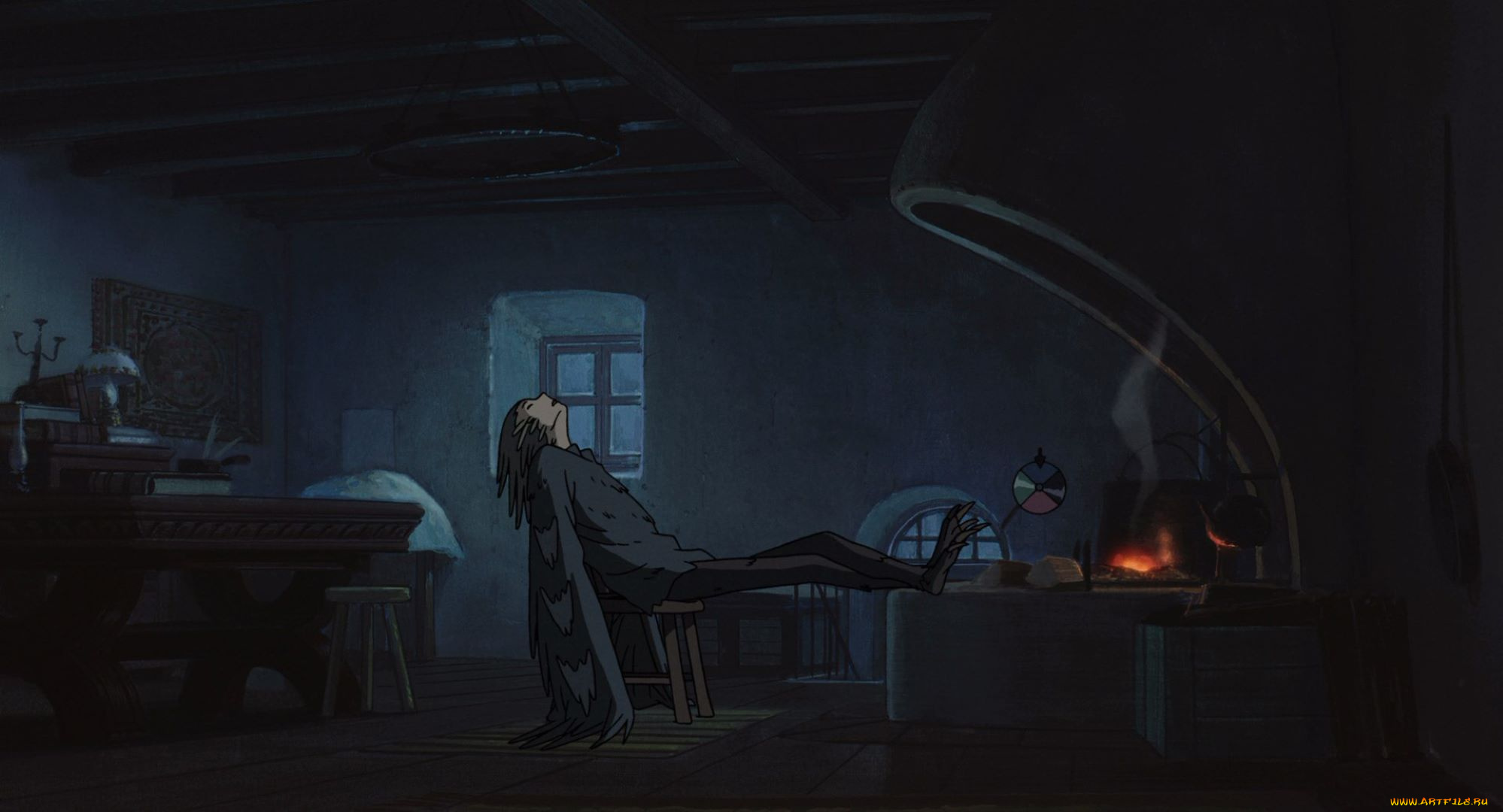 аниме, howl`s, moving, castle, мужчина, крылья, камин