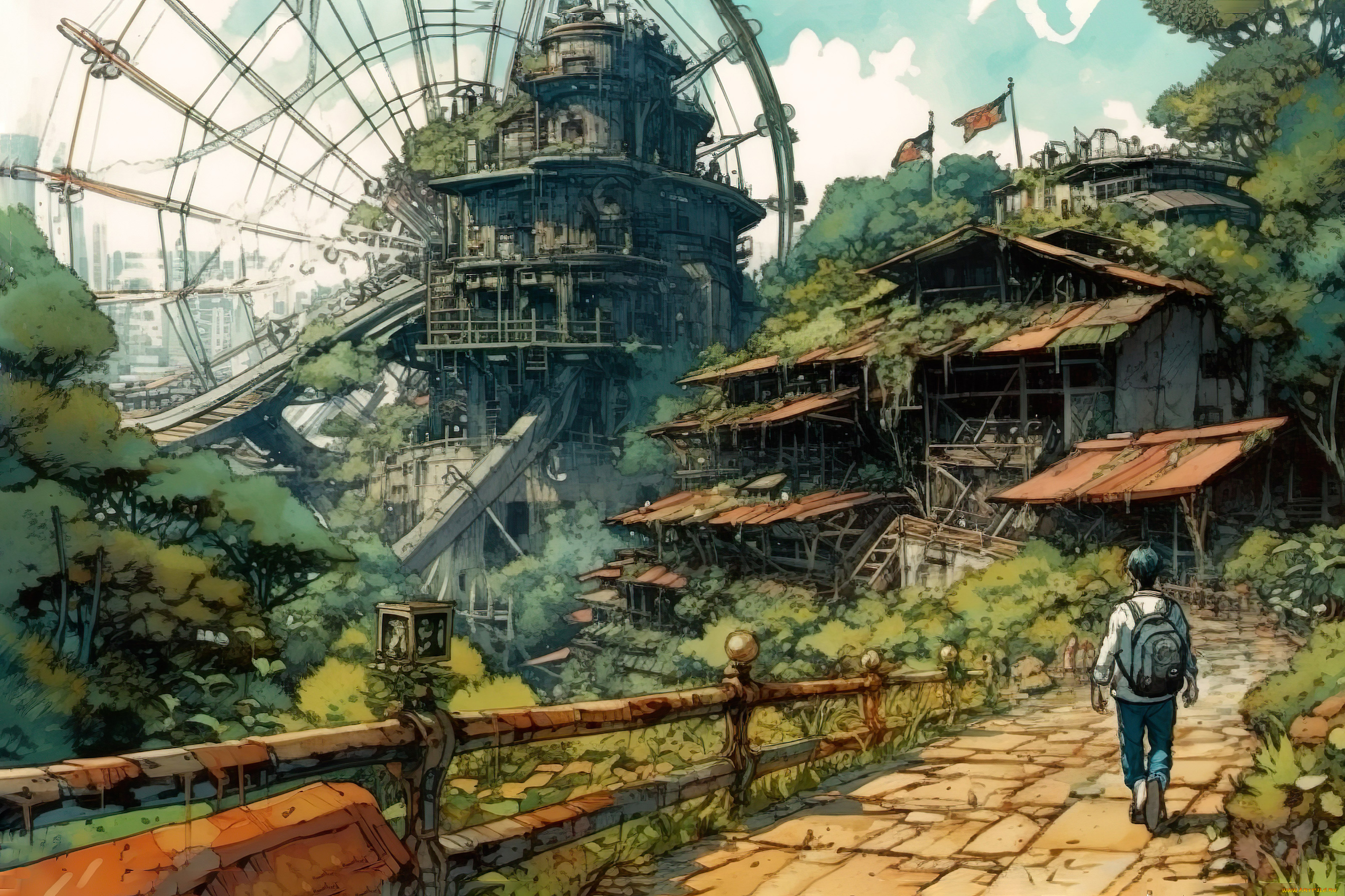 аниме, город, , улицы, , интерьер, , здания