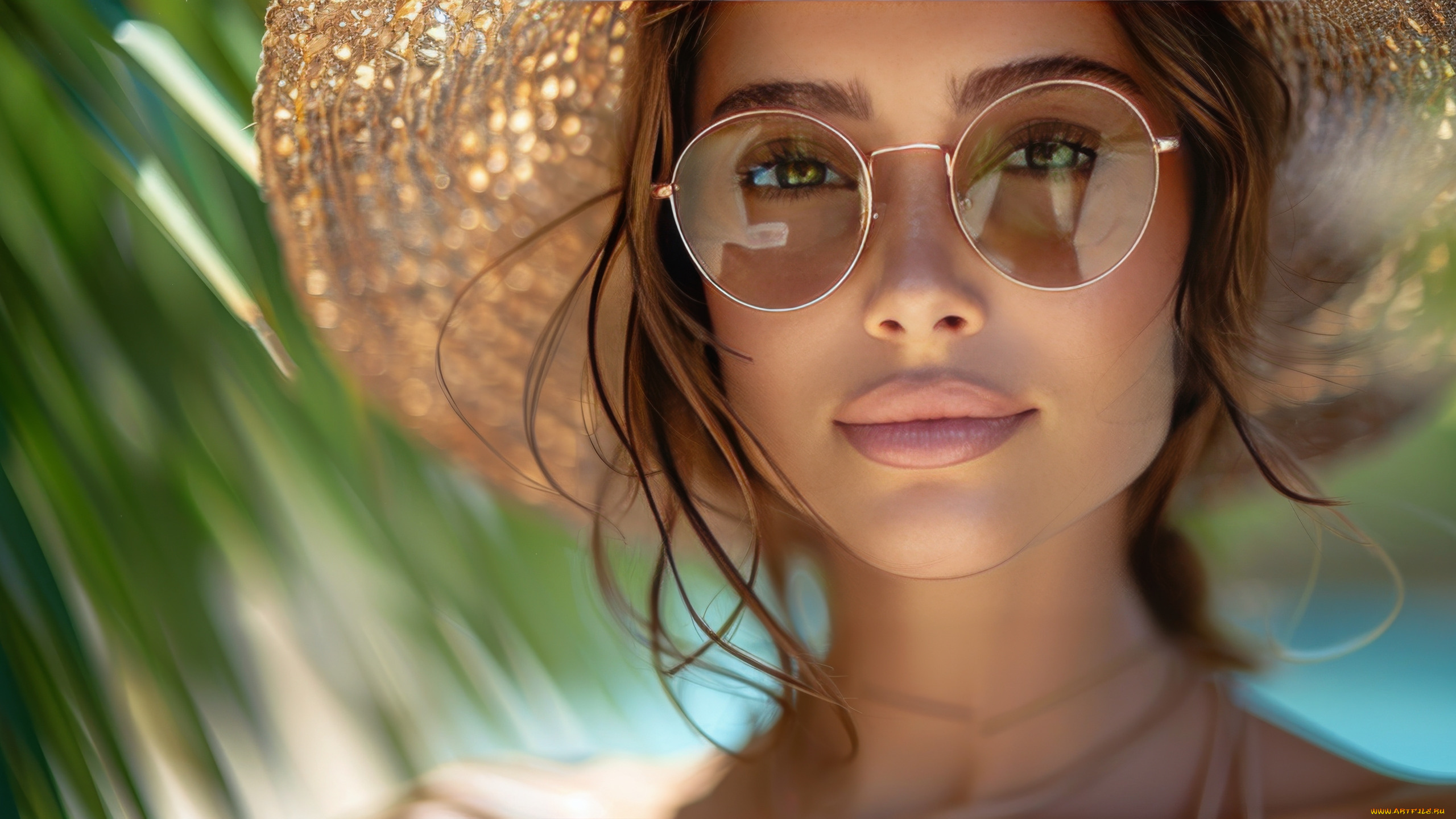 девушки, -, лица, , портреты, очки, портрет, шляпа