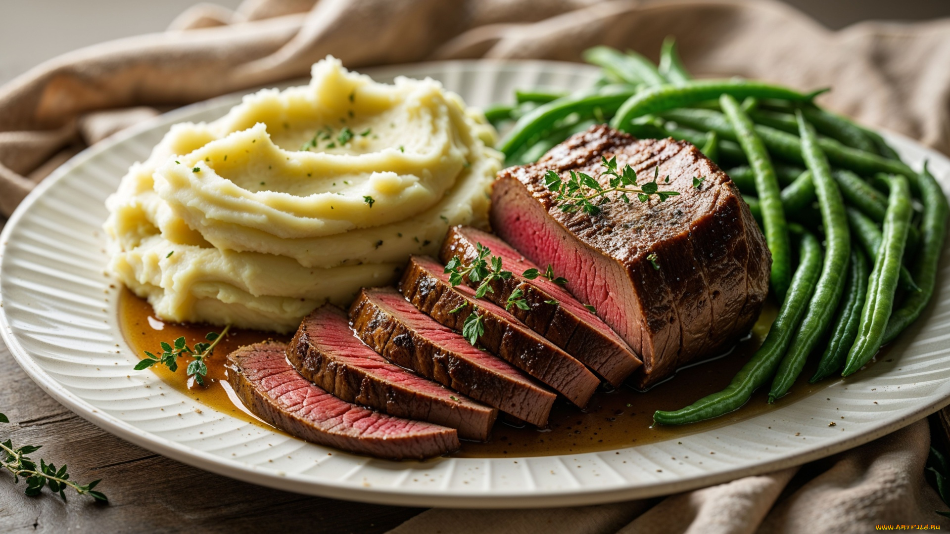 3д, графика, еда-, food, говядина, картофельное, пюре, фасоль