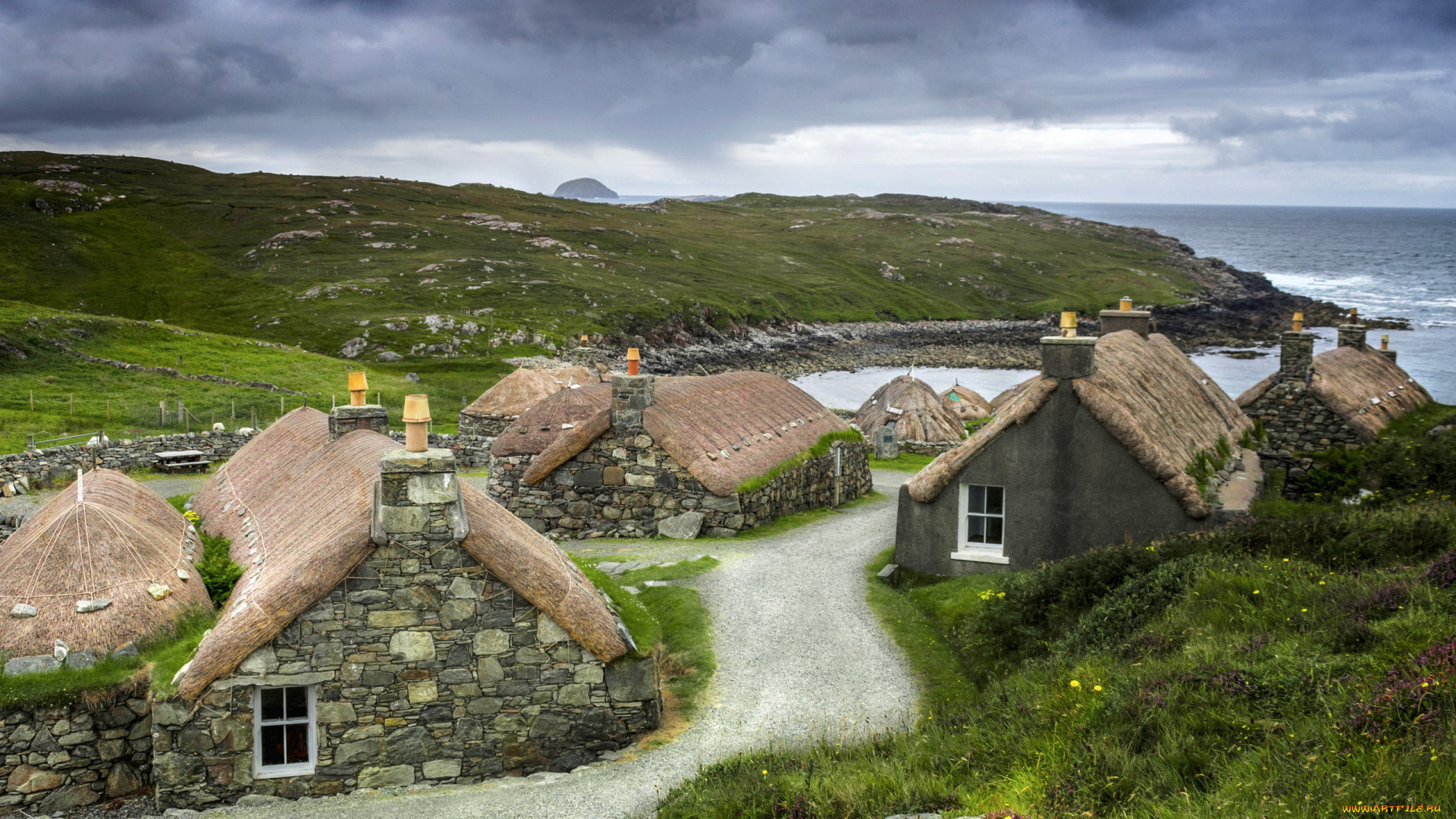 blackhouse, village, isle, of, lewis, scotland, города, -, панорамы, blackhouse, village, isle, of, lewis