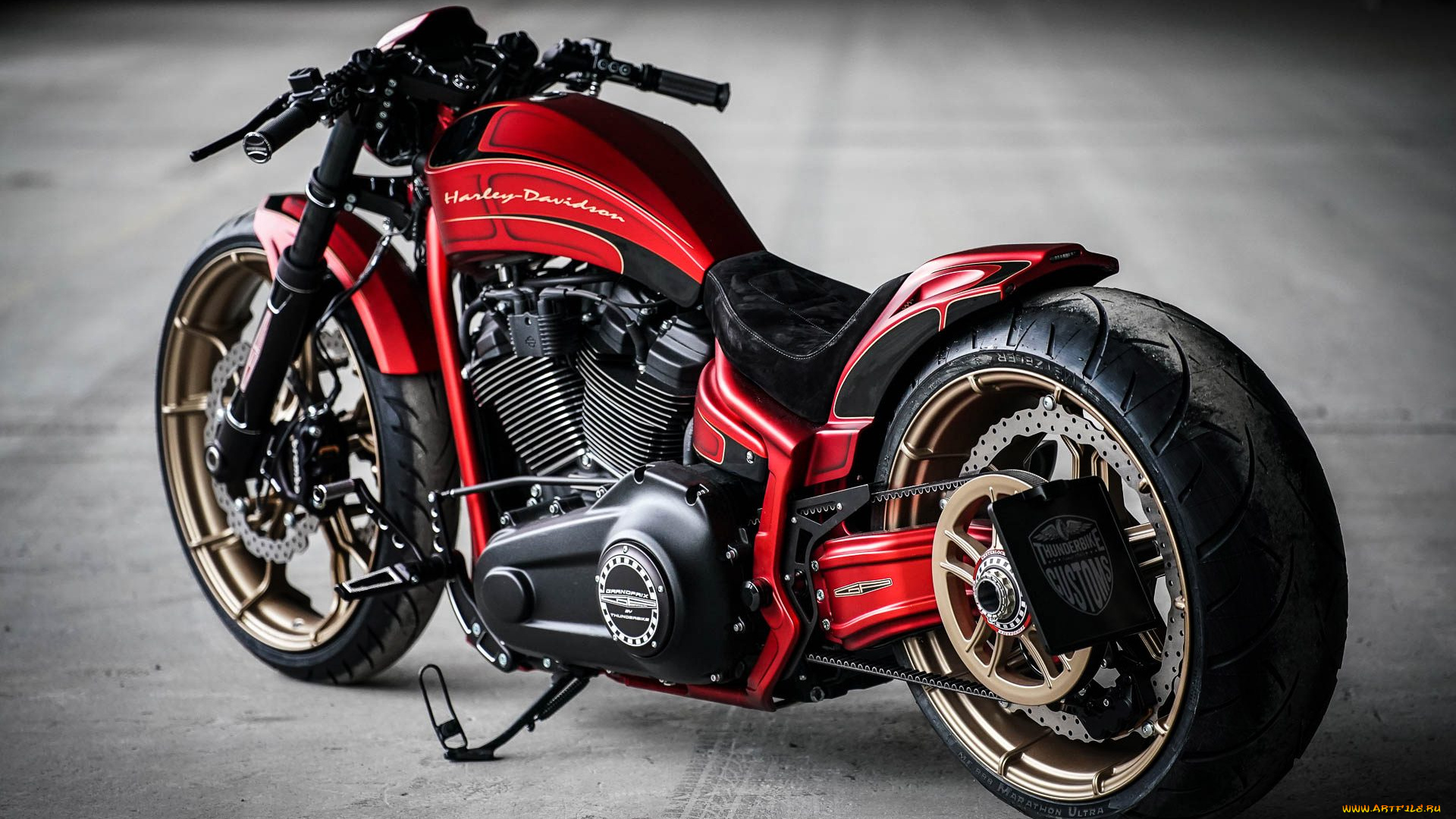 харлей, мотоциклы, harley-davidson, мотоцикл, байк, красный, thunderbike, customs