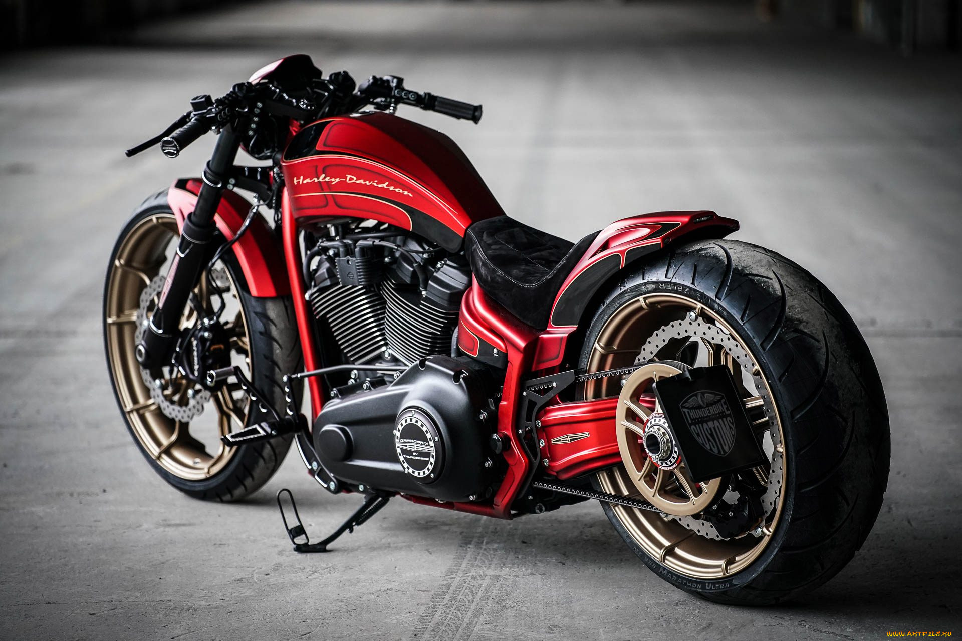 харлей, мотоциклы, harley-davidson, мотоцикл, байк, красный, thunderbike, customs