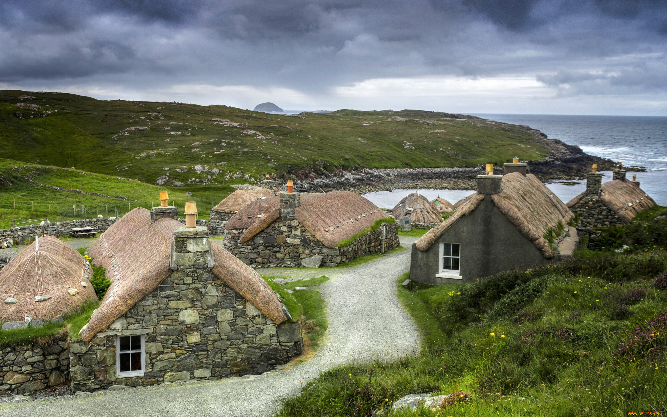 blackhouse, village, isle, of, lewis, scotland, города, -, панорамы, blackhouse, village, isle, of, lewis