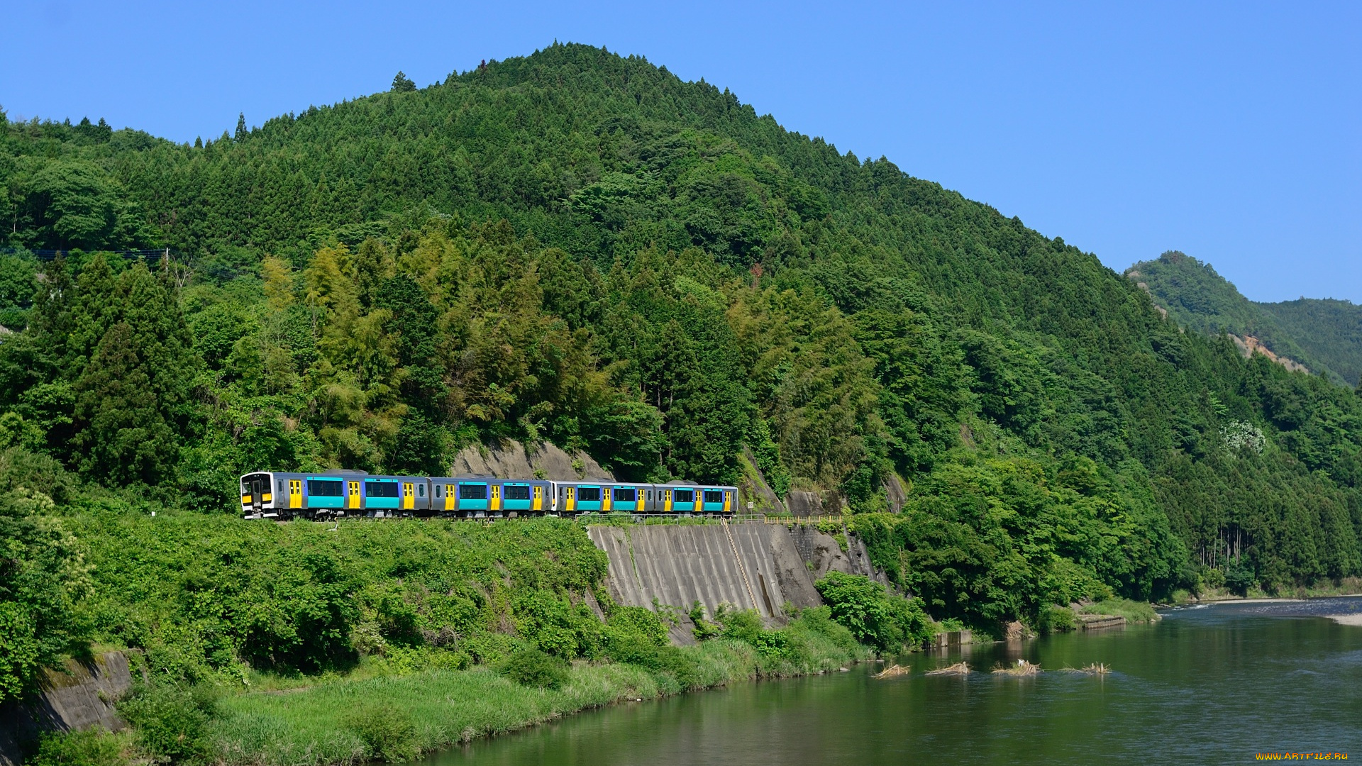 техника, поезда, вода, поезд, горы, лес