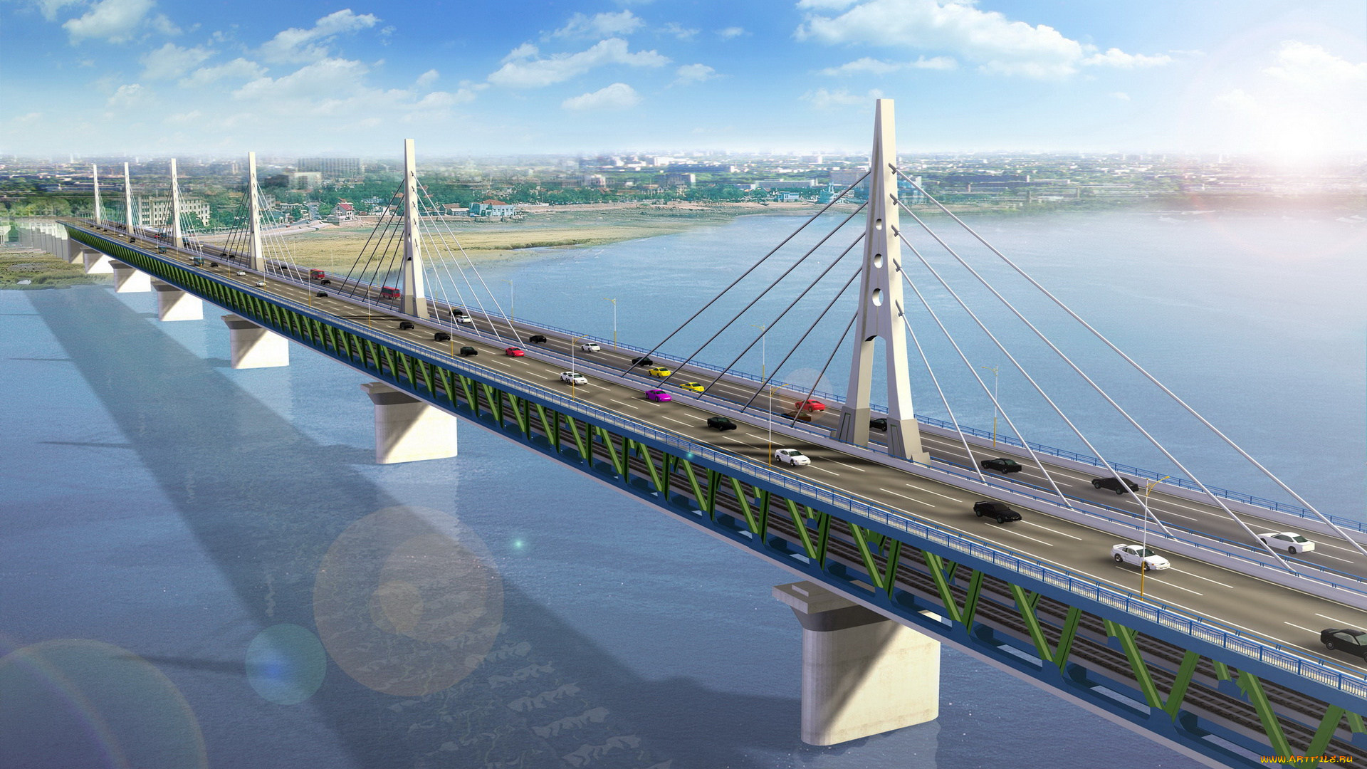 3д, графика, architecture, архитектура, мост, река