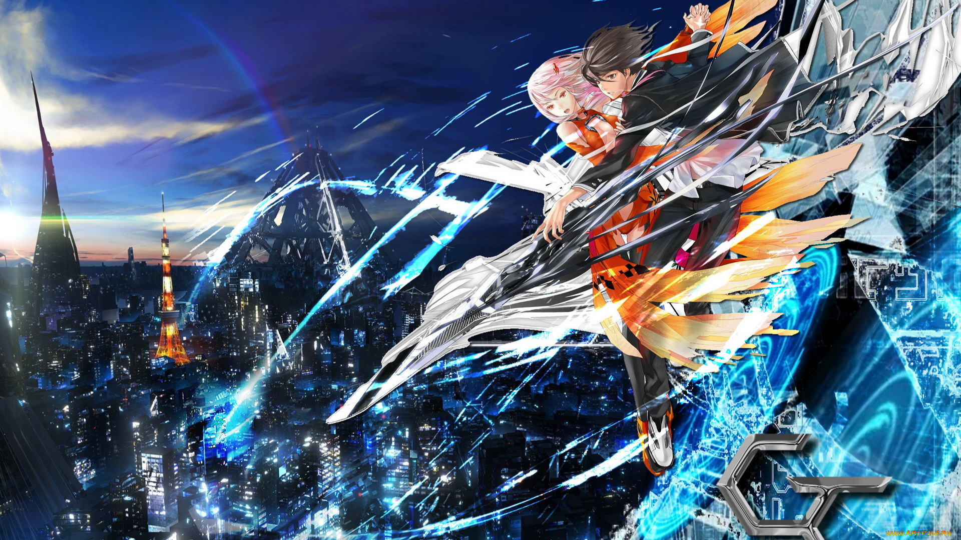 аниме, guilty, crown, девушка, город