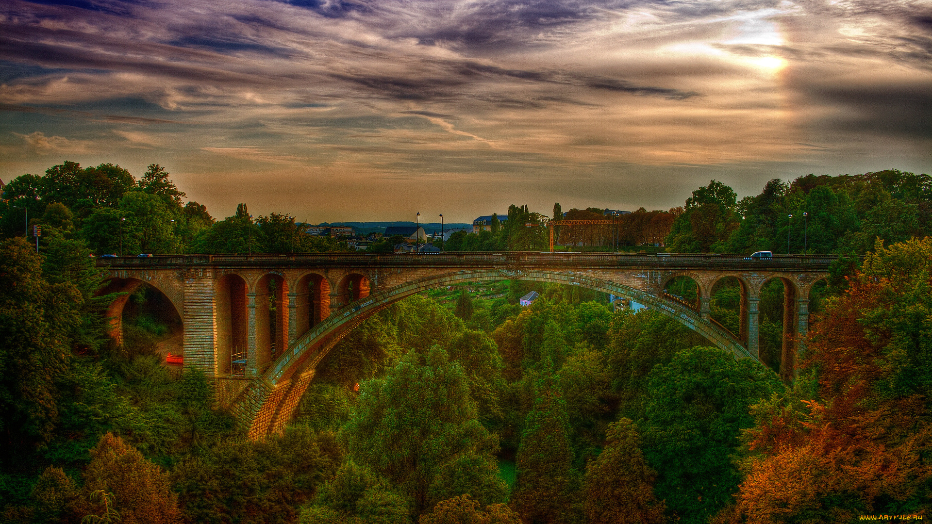 города, мосты, мост, овраг, лес, город