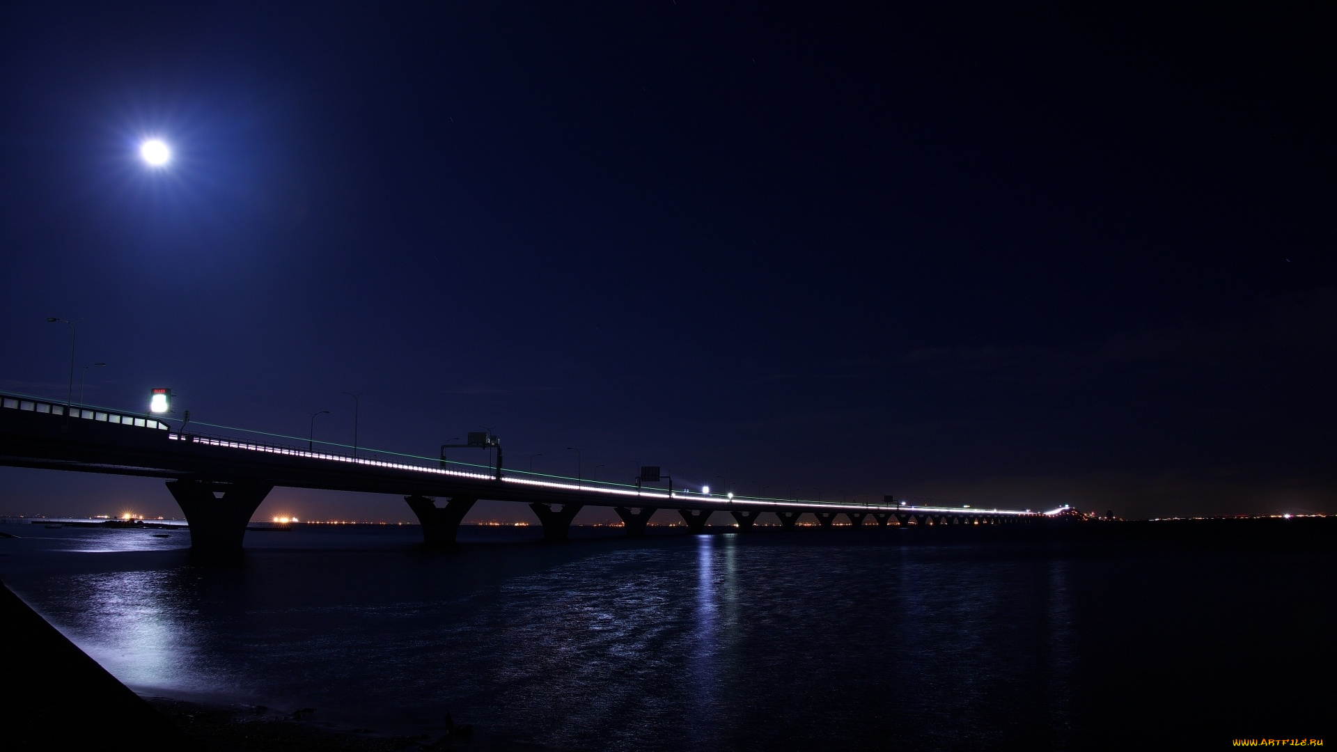 города, мосты, мост, река, ночь