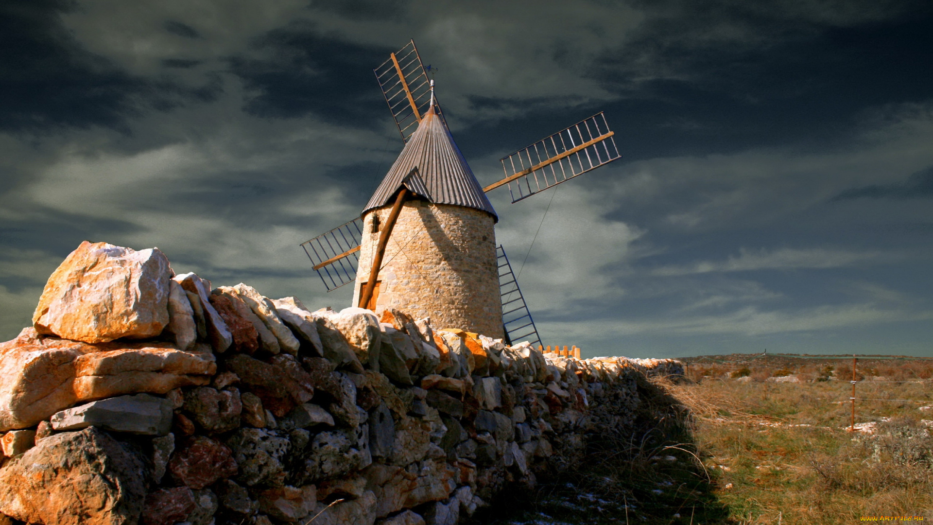 разное, мельницы, небо, забор, мельница, поле