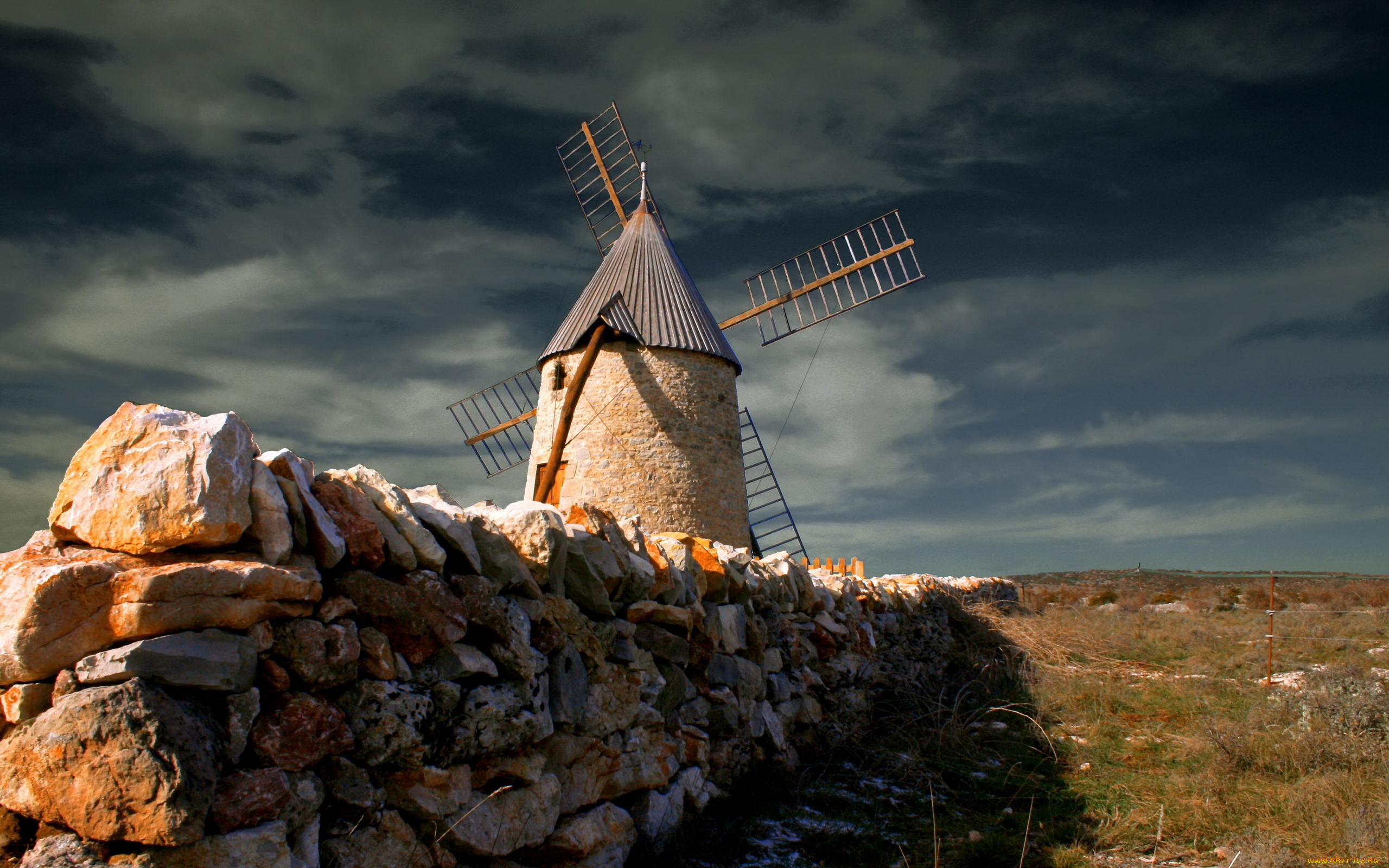 разное, мельницы, небо, забор, мельница, поле