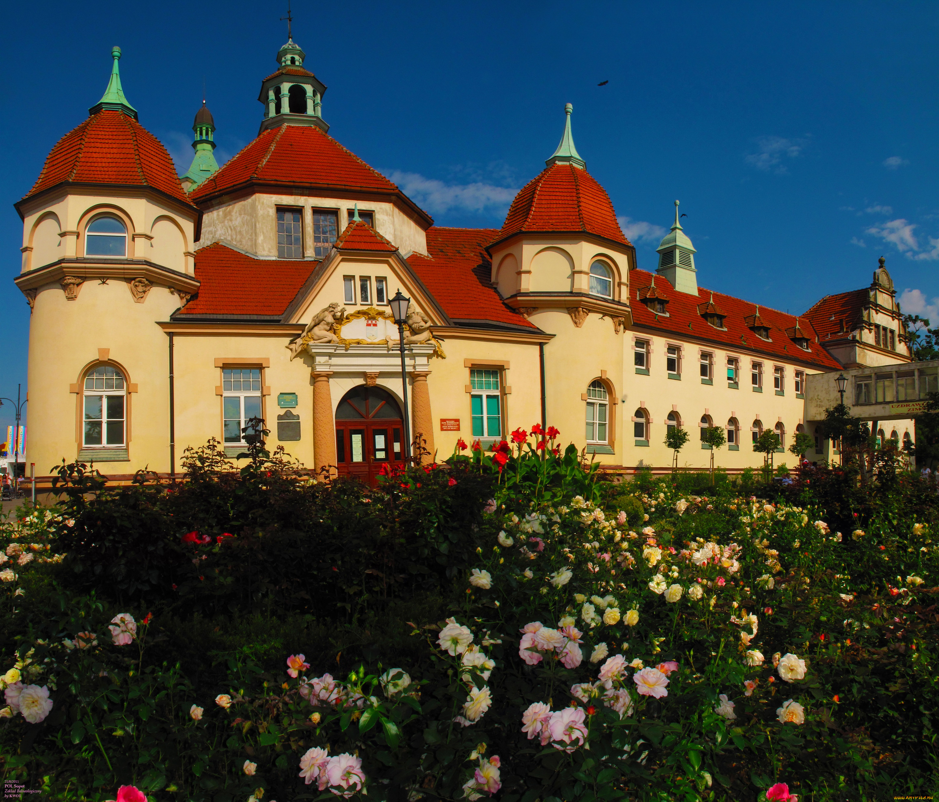 польша, сопот, города, здания, дома, цветы