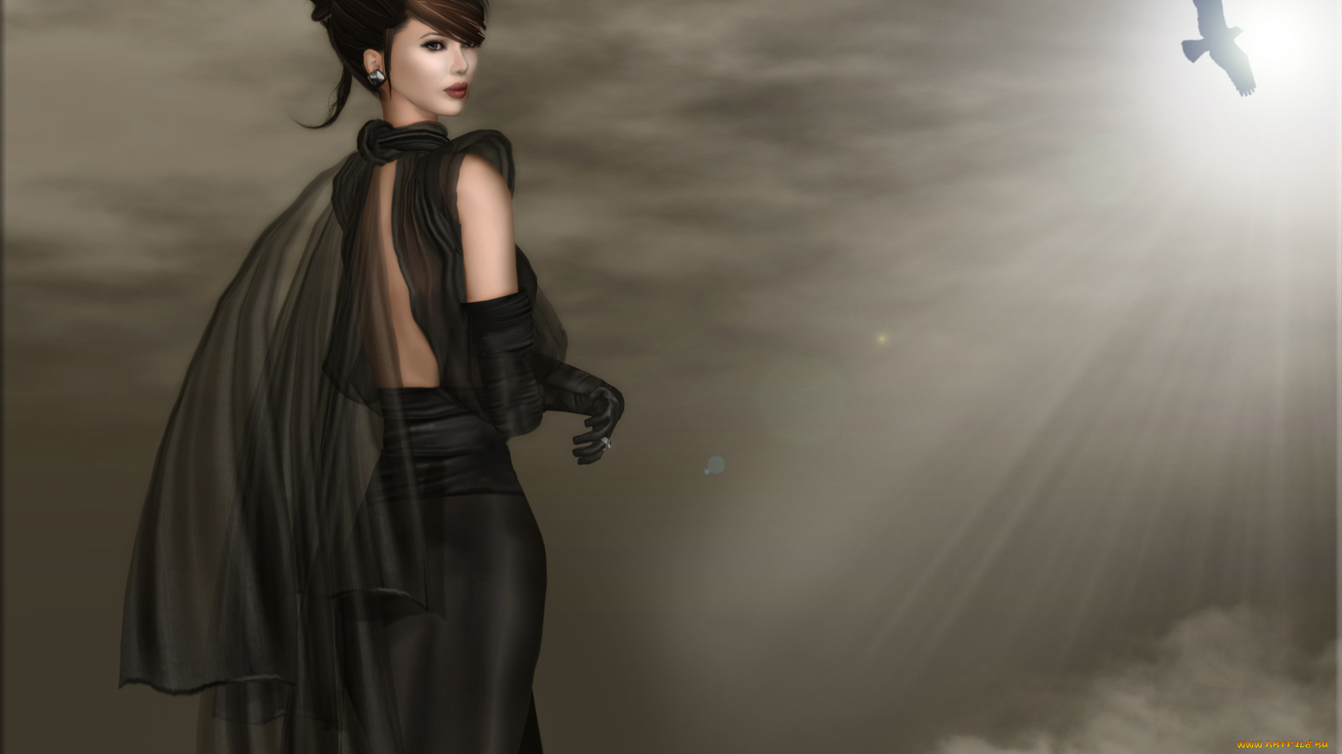 3д, графика, people, люди, птица, платье