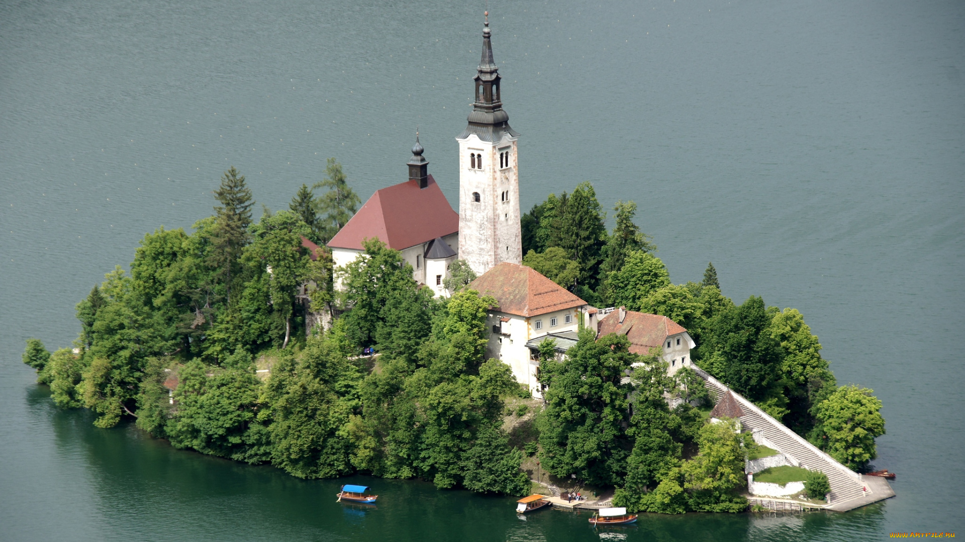 города, блед, словения, лестница, остров, костел