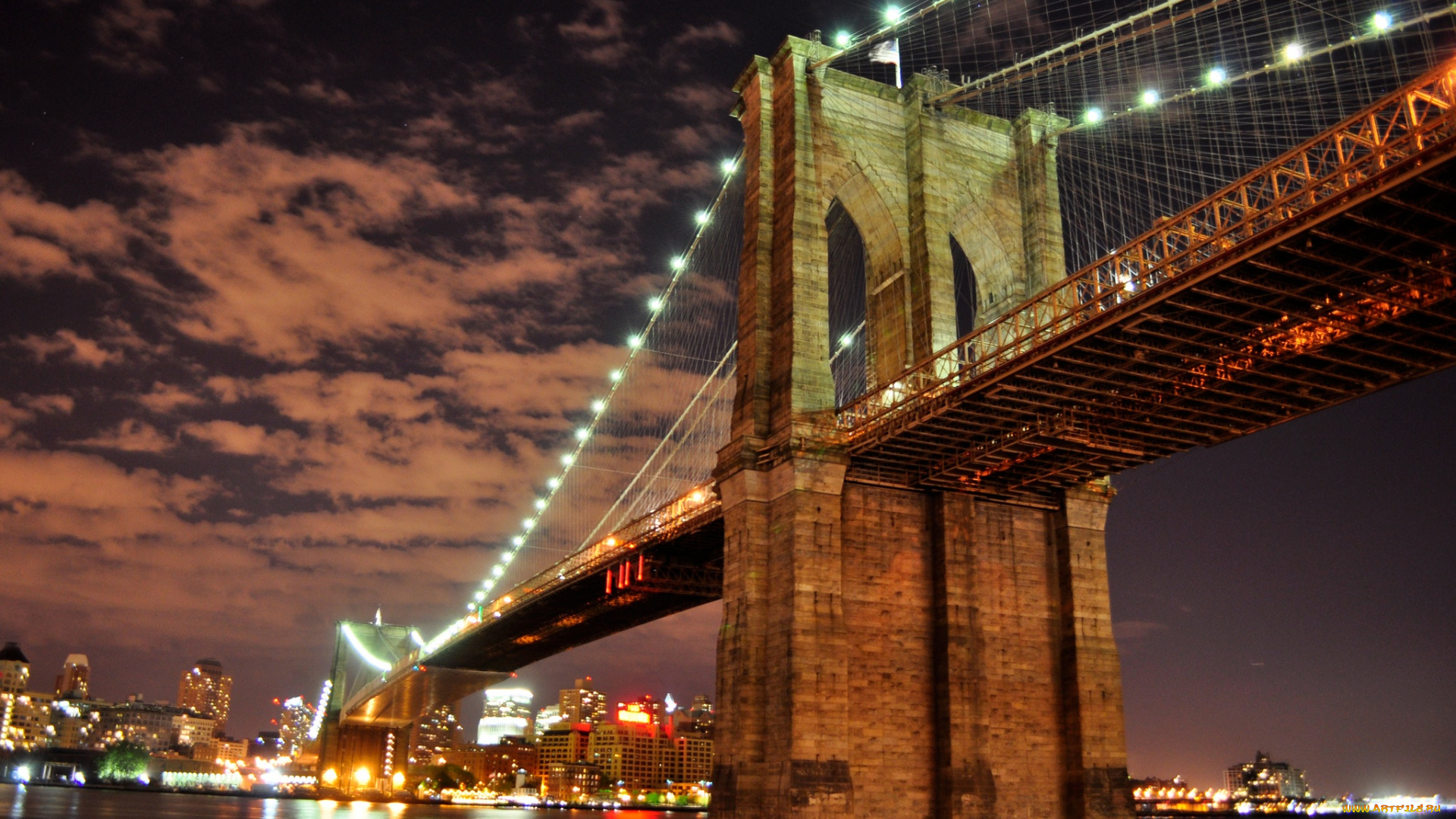 города, нью, йорк, сша, мост, на, бруклин