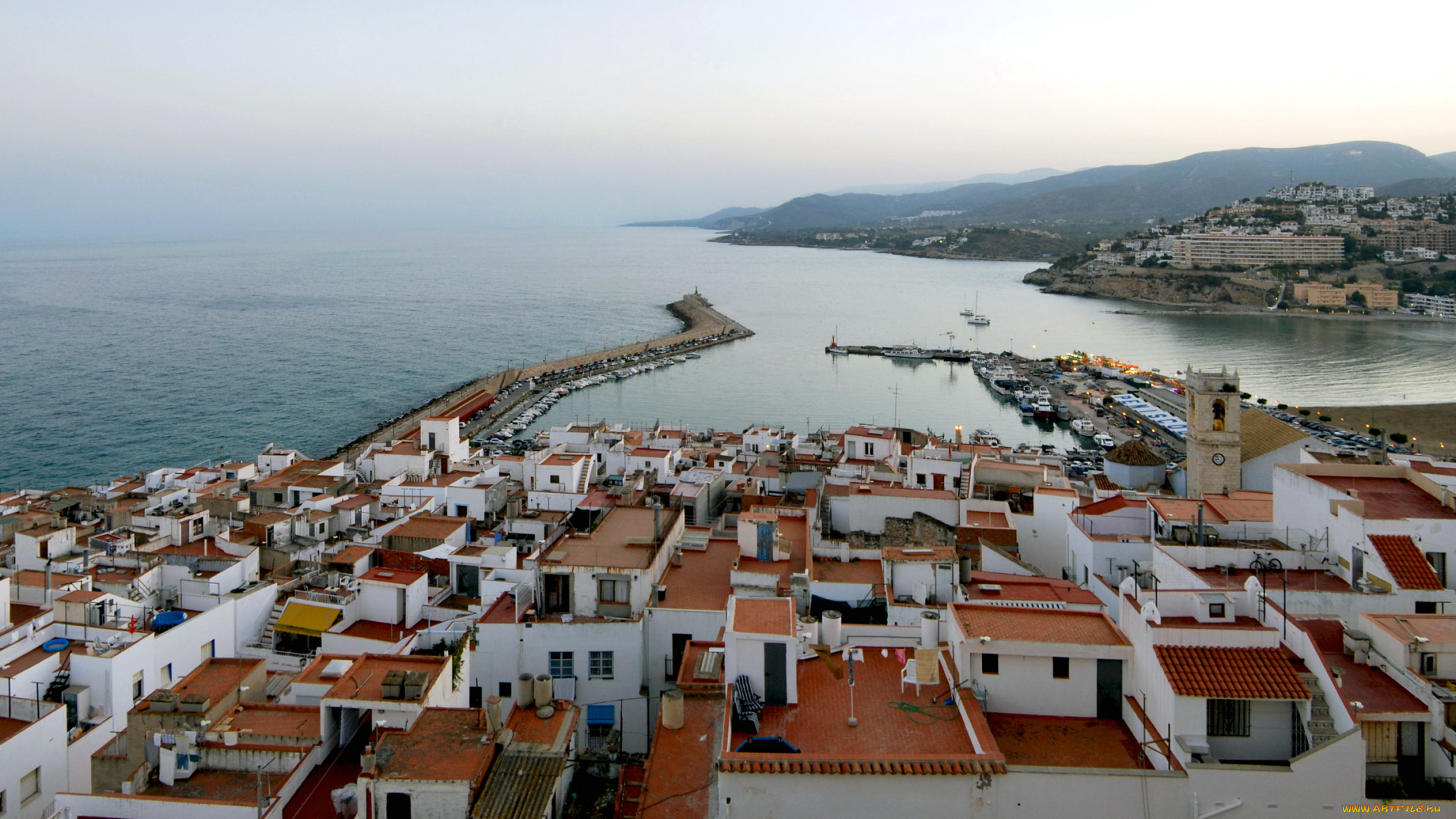 испания, валенсия, пеньискола, города, панорамы, панорама, дома, море