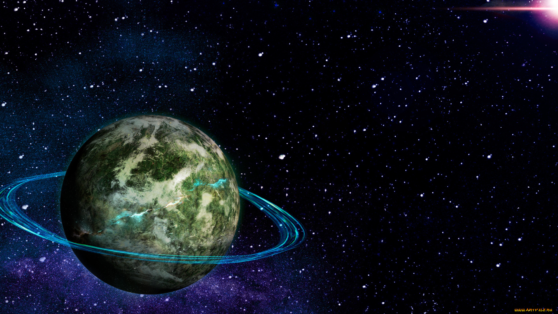 космос, арт, звезды, планета, кольцо