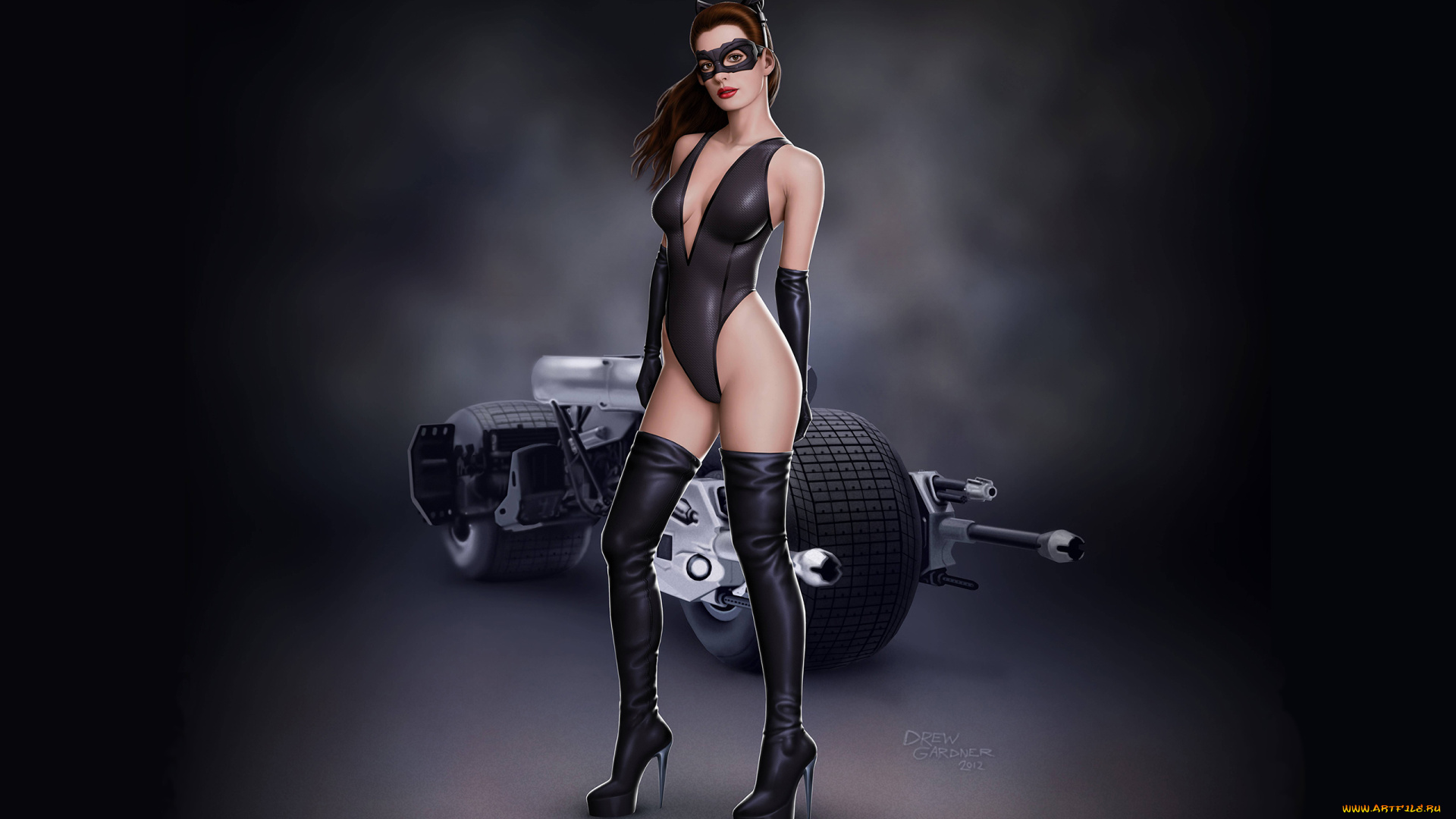 рисованные, комиксы, мото, кошка