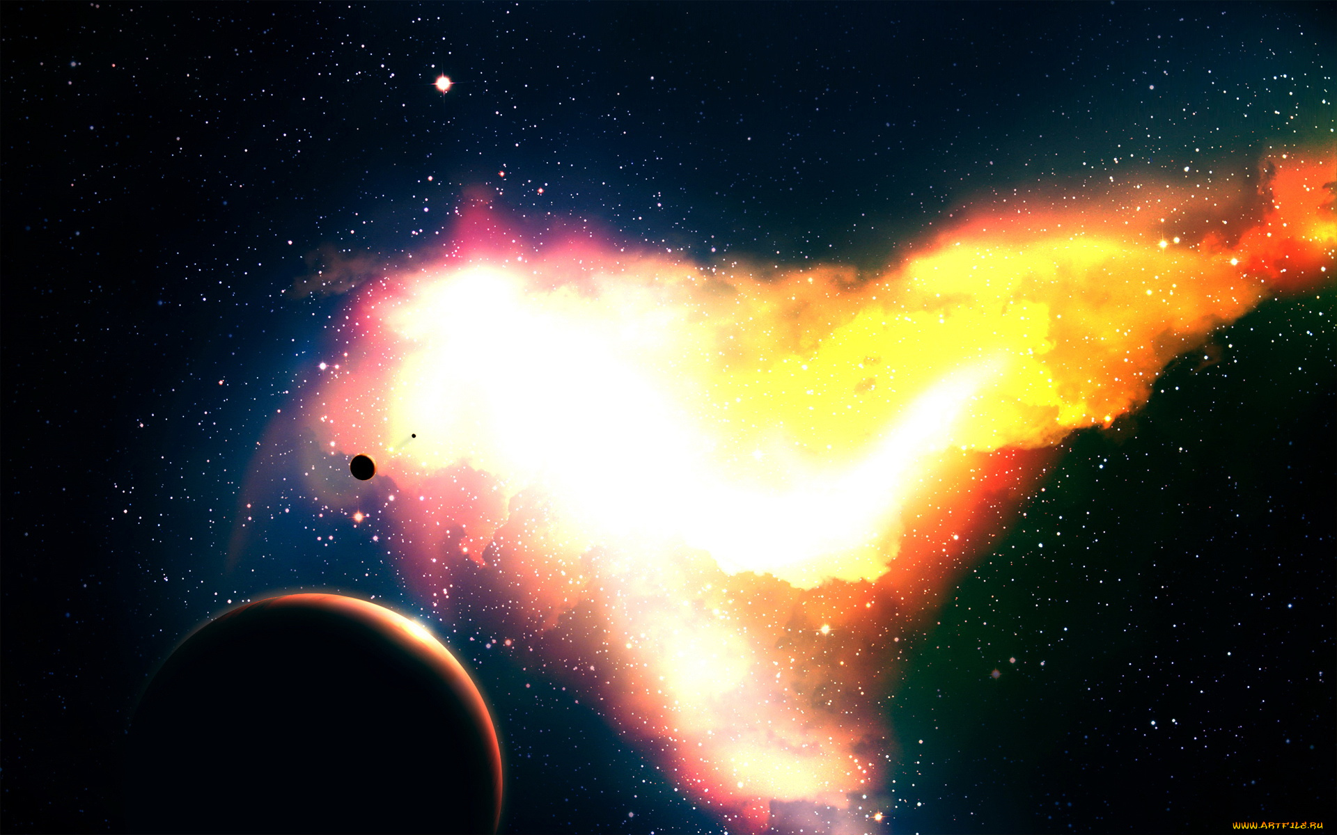 космос, арт, звезды, планеты