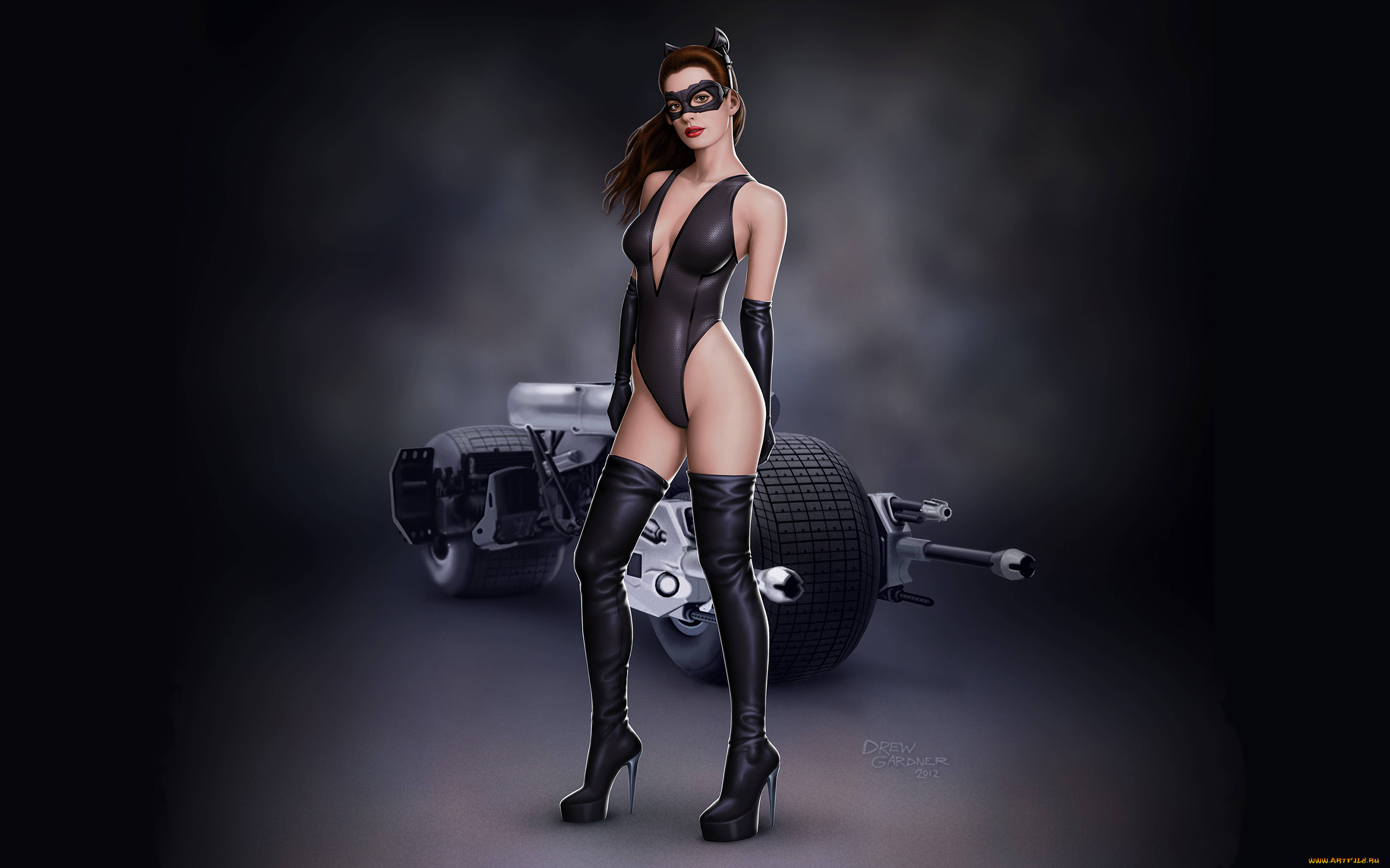 рисованные, комиксы, мото, кошка