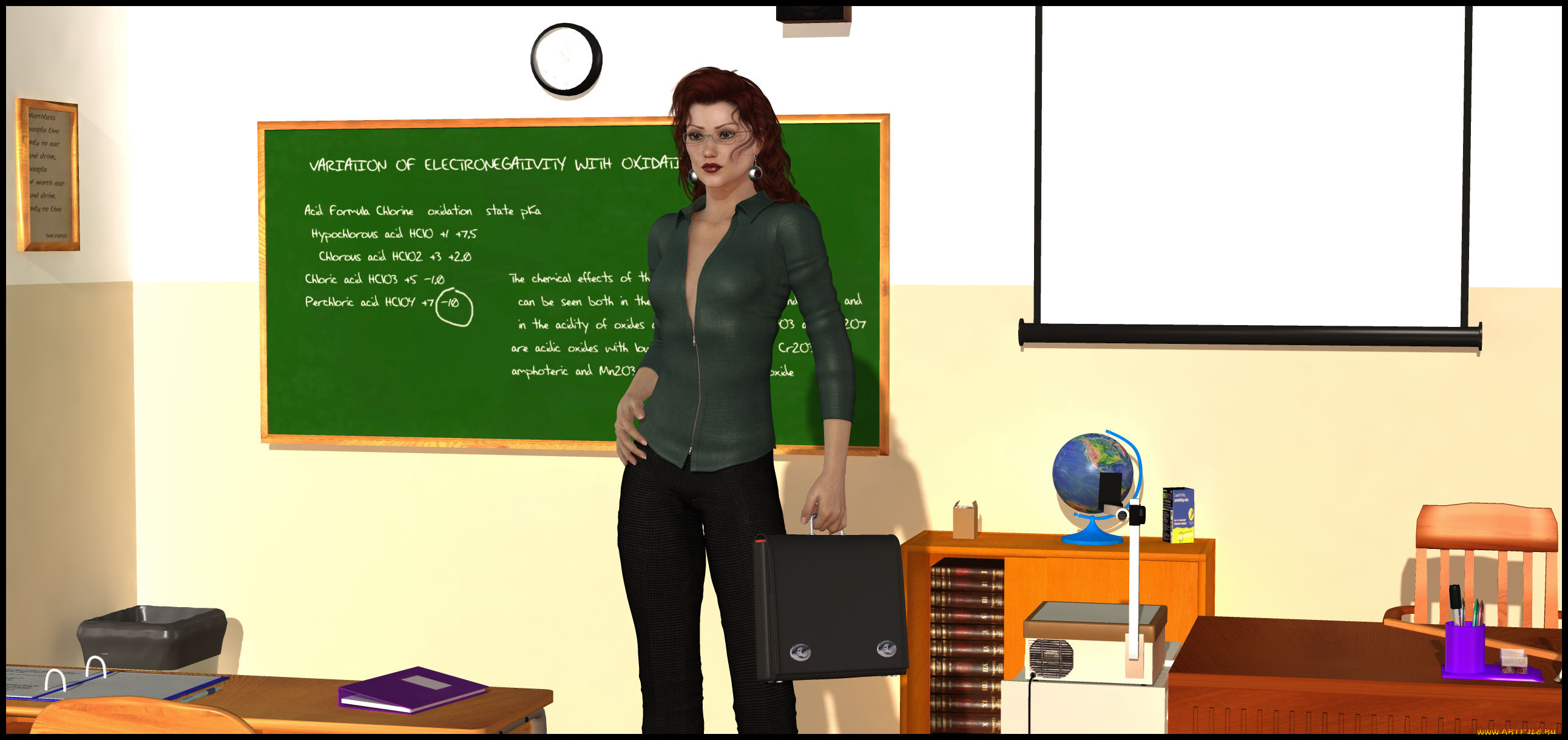 3д, графика, people, люди, глобус, доска, класс, стол, девушка