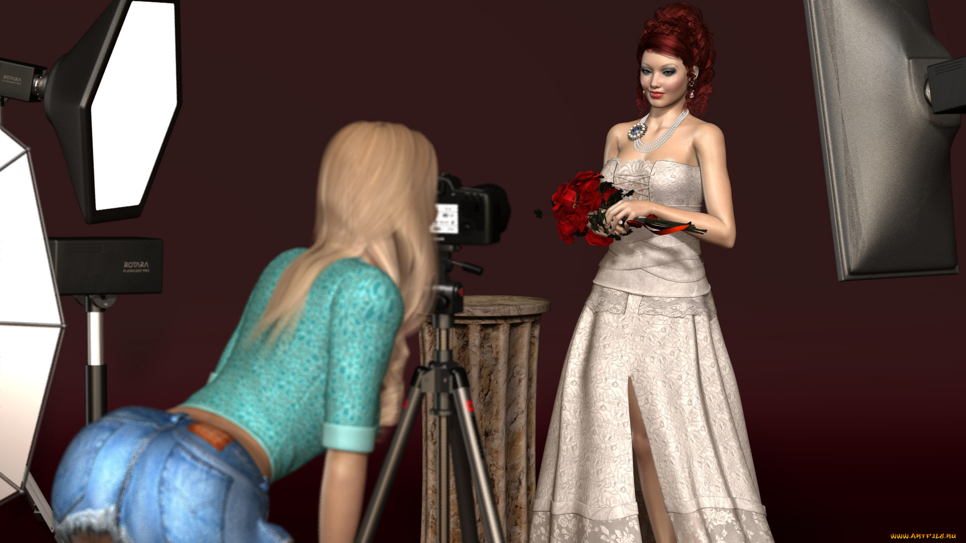 3д, графика, люди, , people, цветы, улыбка, взгляд, девушка