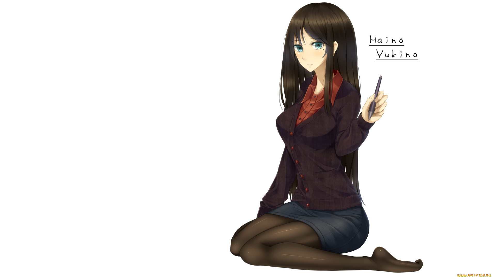 аниме, *unknown, , другое, шатенка, белый, фон, девушка