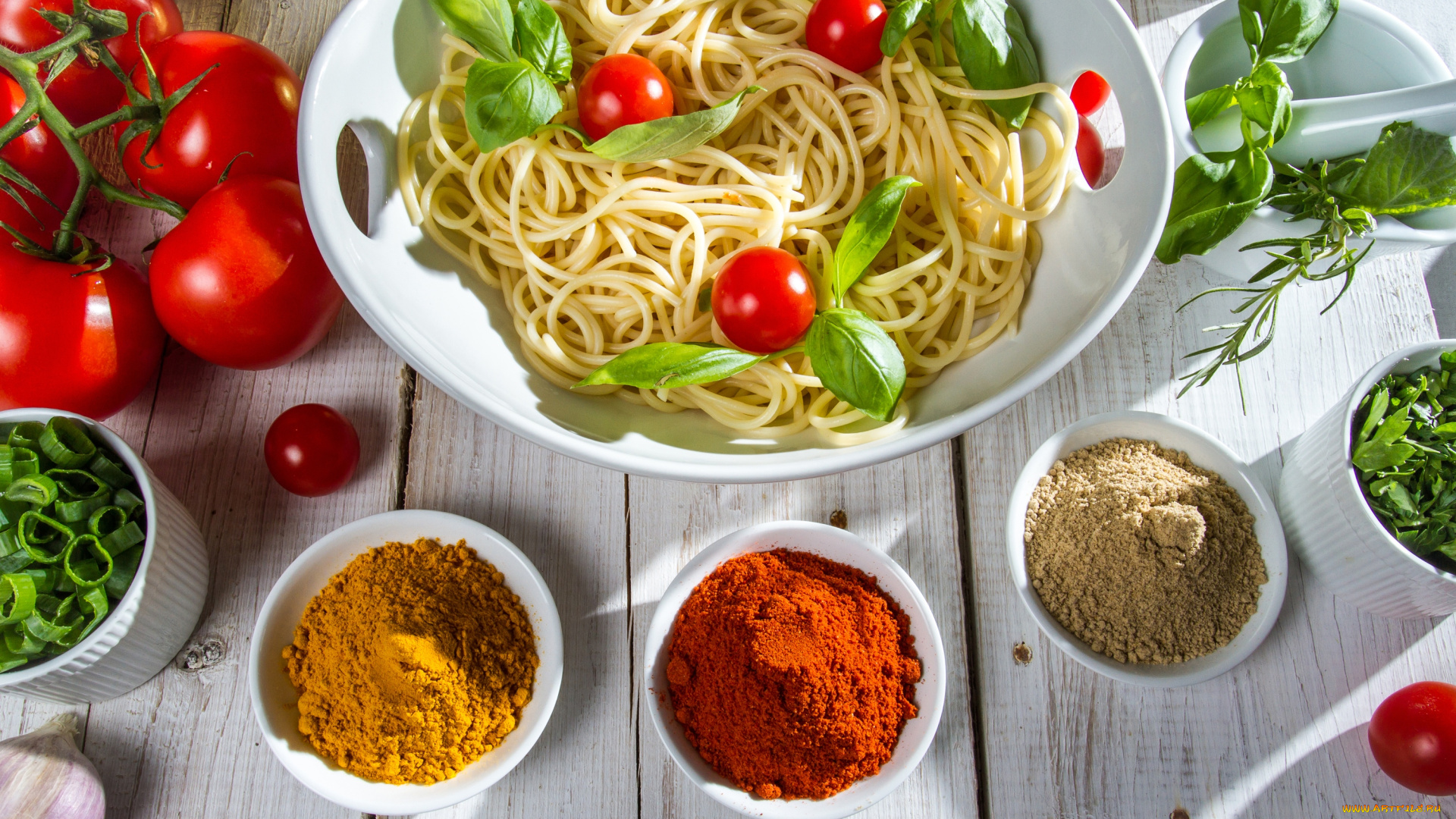 еда, разное, специи, спагетти, помидоры