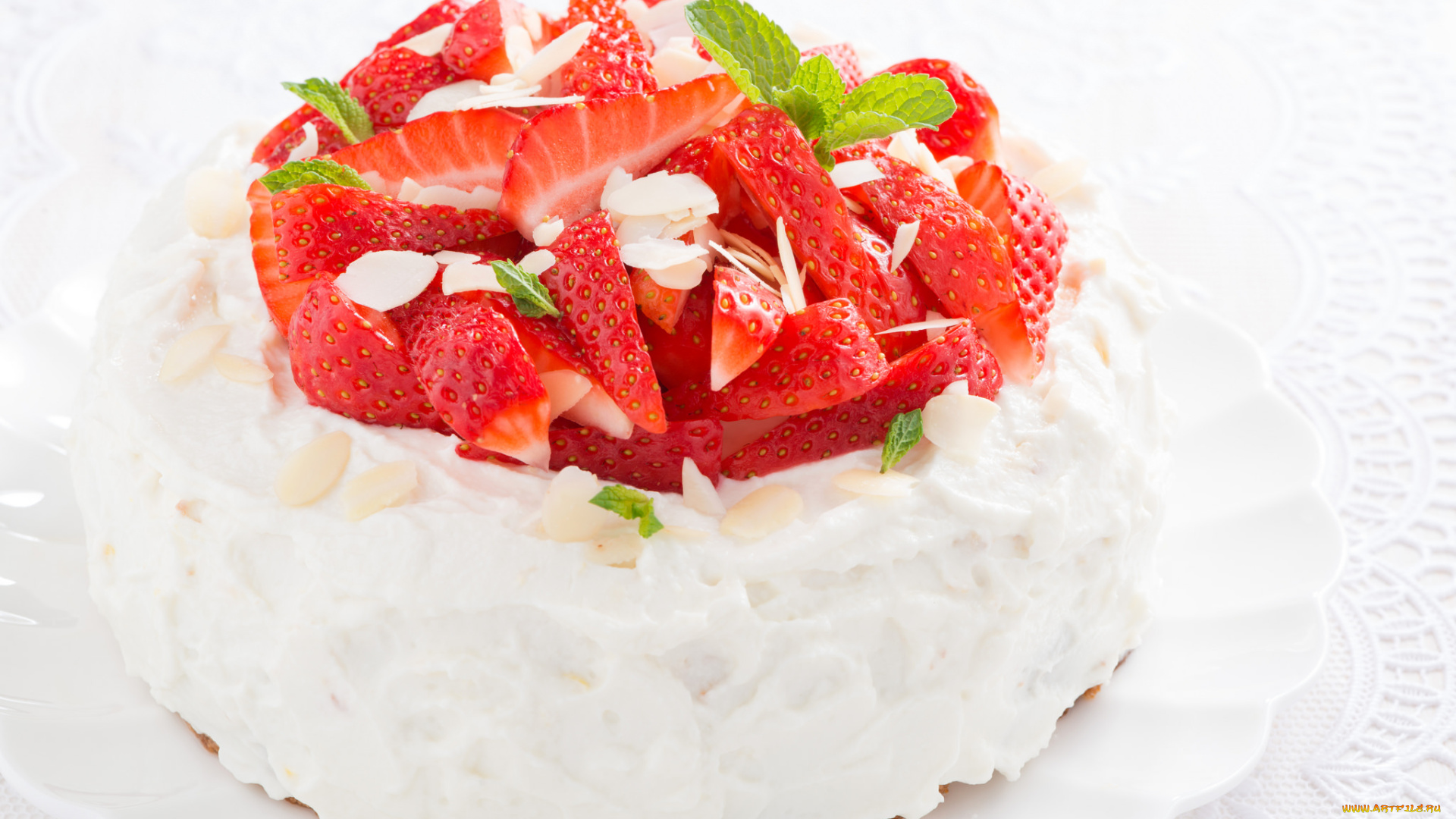 еда, торты, клубника, ягоды, торт