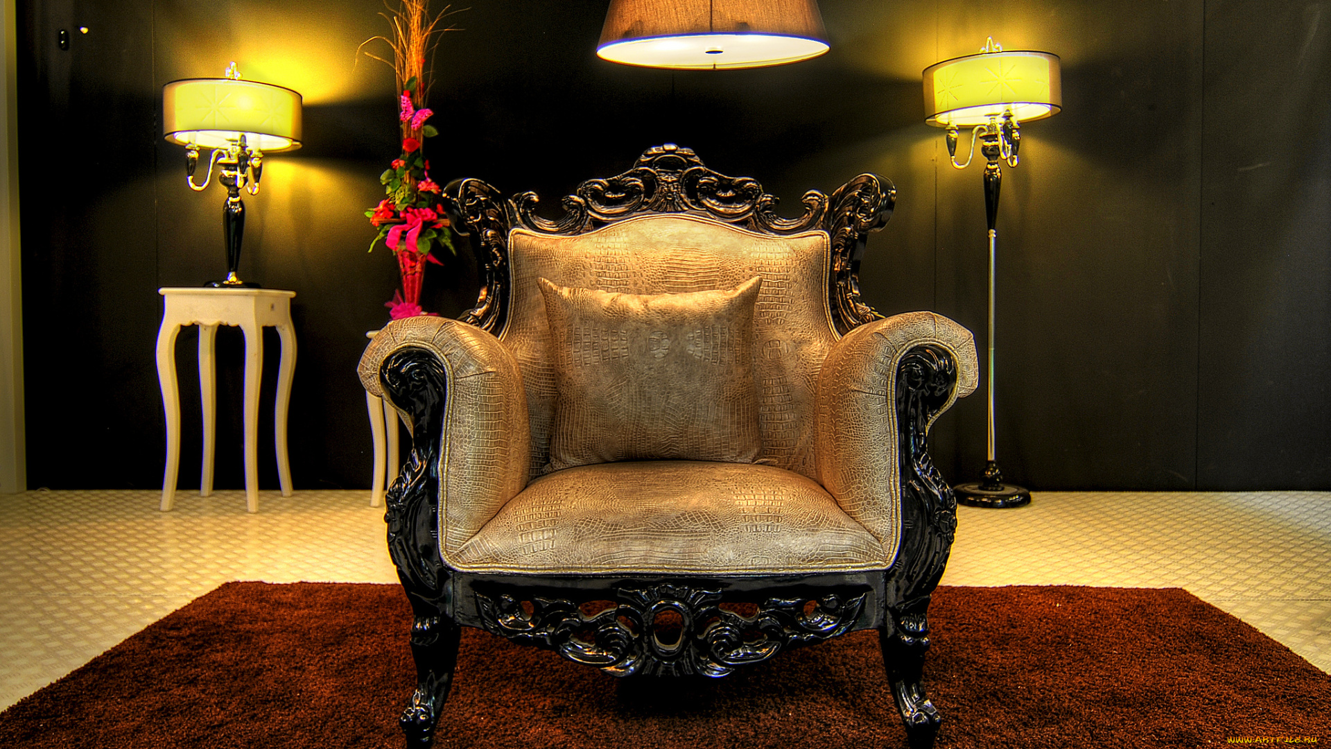 интерьер, мебель, светильники, комната, кресло