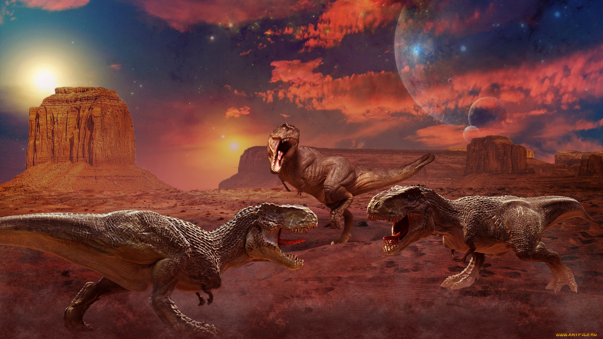 разное, компьютерный, дизайн, горы, облака, космос, скалы, небо, динозавры, rex, tyrannosaurus