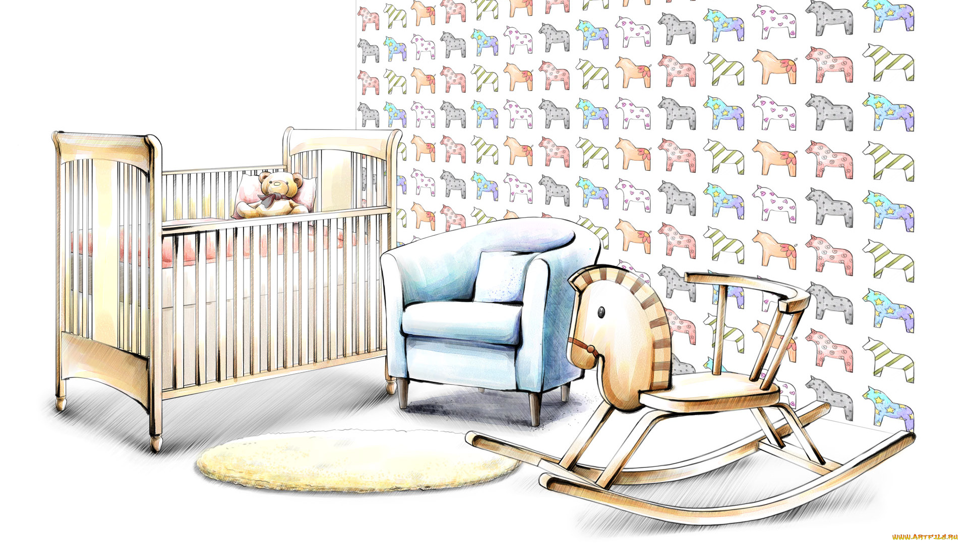 рисованные, -, другое, мебель, комната