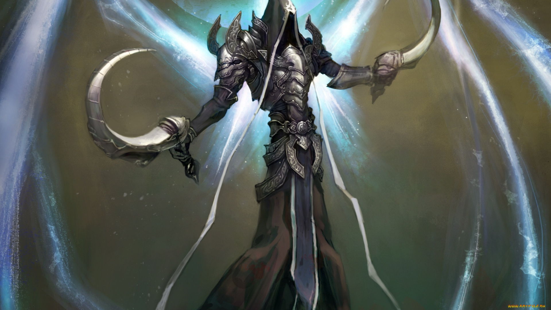 видео, игры, diablo, iii, , reaper, of, souls, арт, дьявол, оружие, серпы, капюшон, крылья