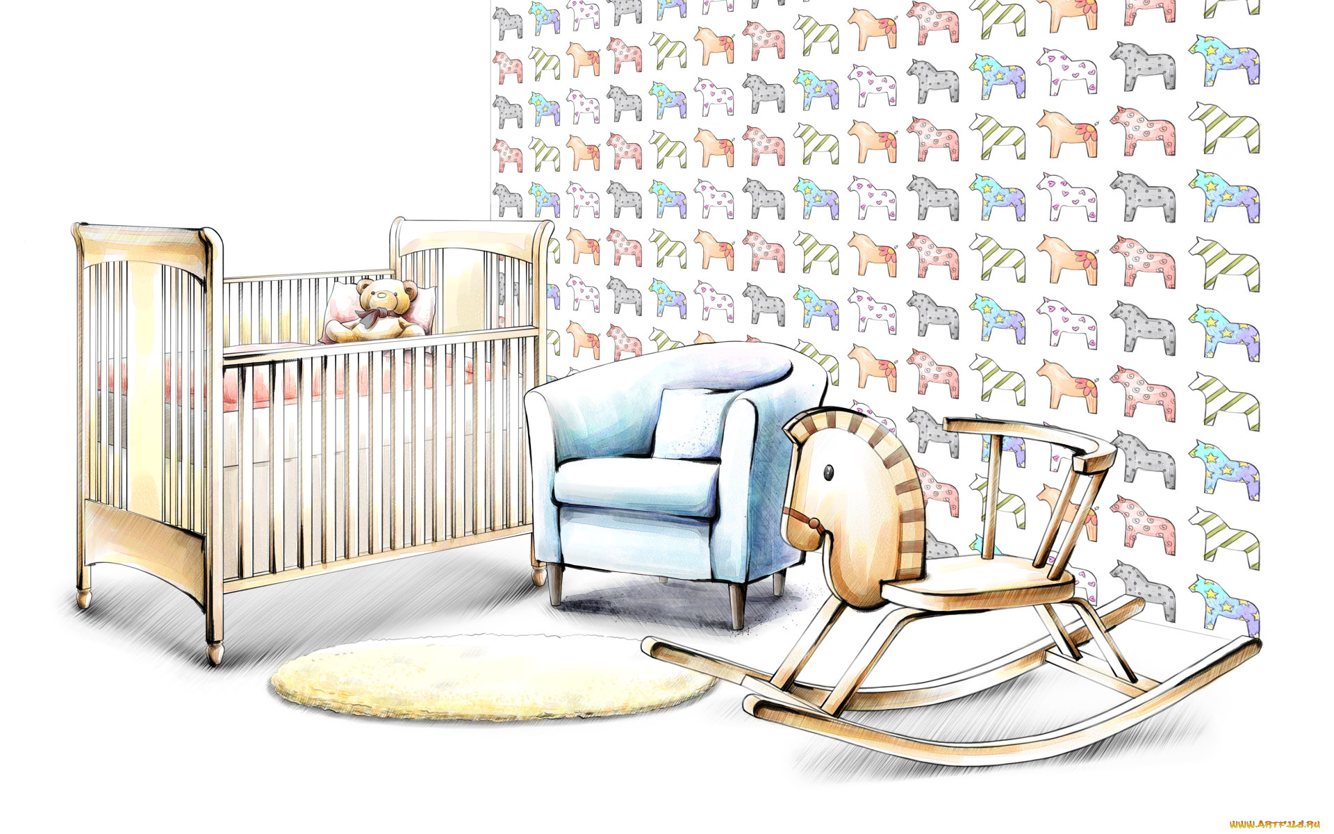 рисованные, -, другое, мебель, комната